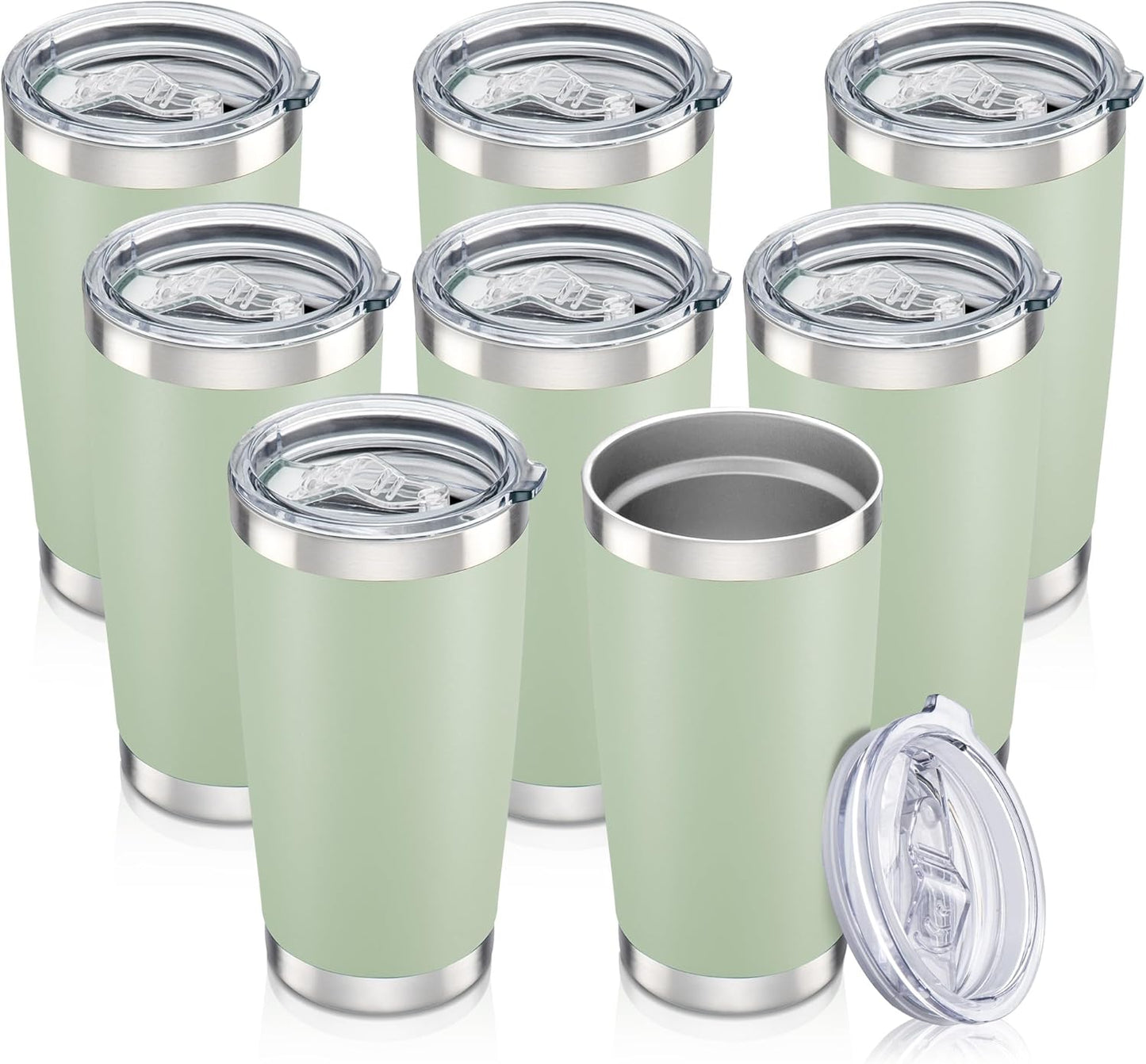 20 oz Tumbler with Lid Stainless Steel Insulated Tumblers Bulk Double Wall Vacuum Cups Powder Coated Travel Mug Keep Drink Cold and Hot, Sagebrush Green, 8 Pack