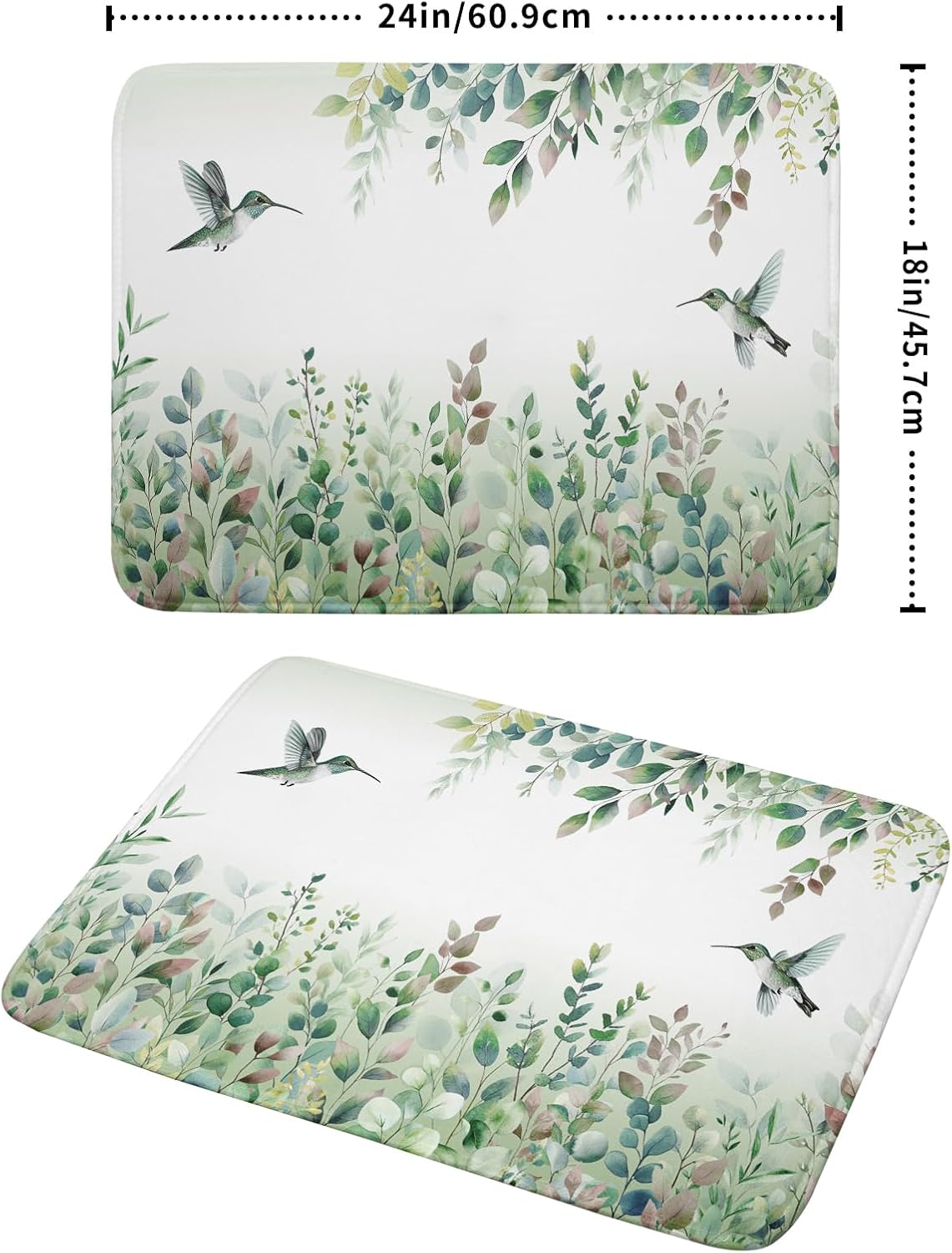 Giwawa Hummingbird Dish Drying Mat for Kitchen Countertop, Spring Summer Sage Green Eucalyptus Leaves Dish Drainer Mats, Herb Botanical Microfiber Dish Drying Pad Home Decor, 18"x24", Large