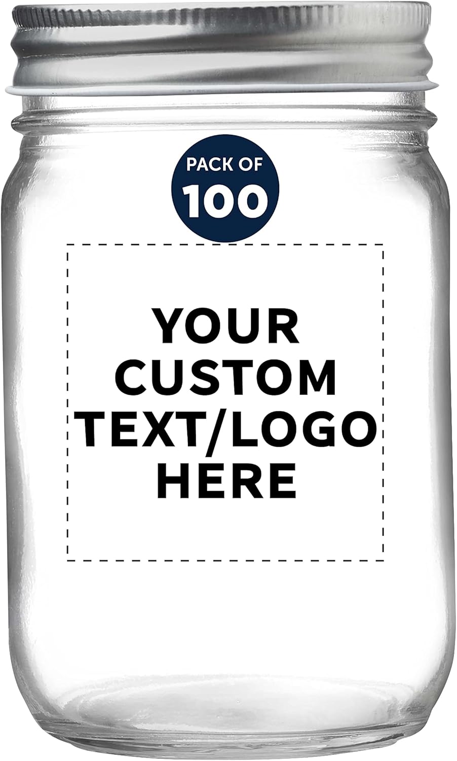 DISCOUNT PROMOS 100 Decorating Mason Jars Set, 12 oz. - Customizable Text, Logo - Canning, Aluminum Lid - Clear