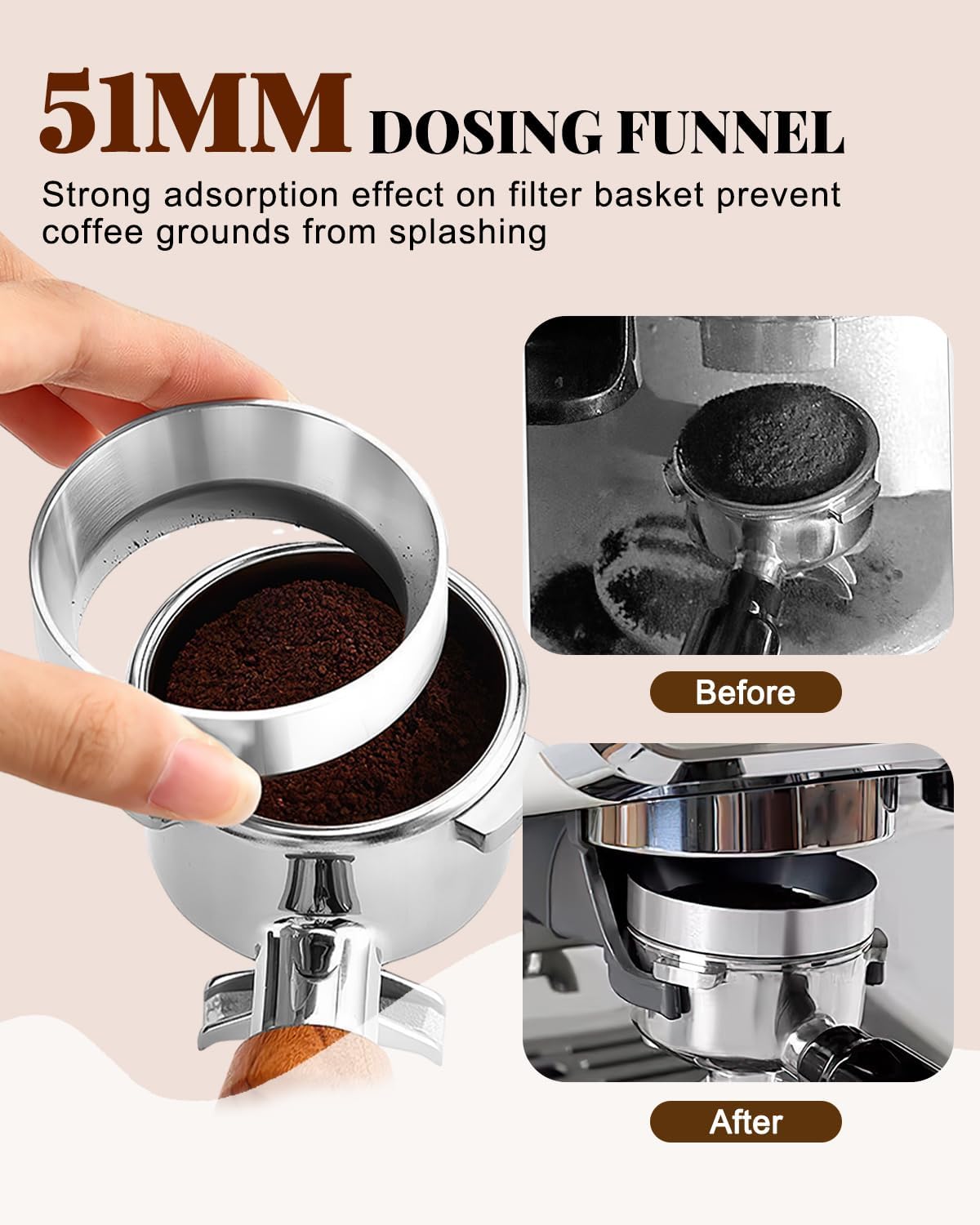 51mm Espresso Accessories Kit, Coffee Distributor and Tamper Leveler, WDT Tool and Dosing Funnel Set, Puck Screen & Tamper Mat,Fits 51 mm Espresso Machines and Portafilters