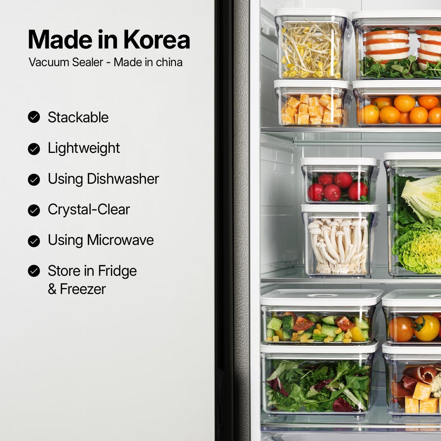 VAKUEN Premium Airtight Food Storage Containers, Square 2PC/Set(1.48qt/1.5Lx2pcs), Smart One-Click Seal Lid, No Hinges, 100% Leak Proof, BPA-FREE, Dishwasher, Freezer & Microwave Safe