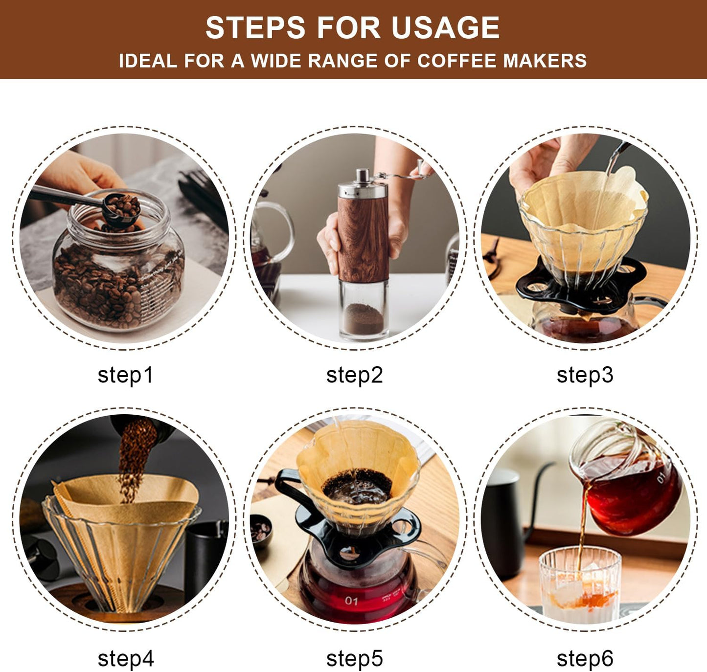 Gute 200Pcs Cone Coffee Filters, 2-4 Cups Unbleached Brown V02 Disposable Coffee Filter Paper, V-Shaped Pour Over Coffee Dripper and Drip Coffee Maker, Size 02