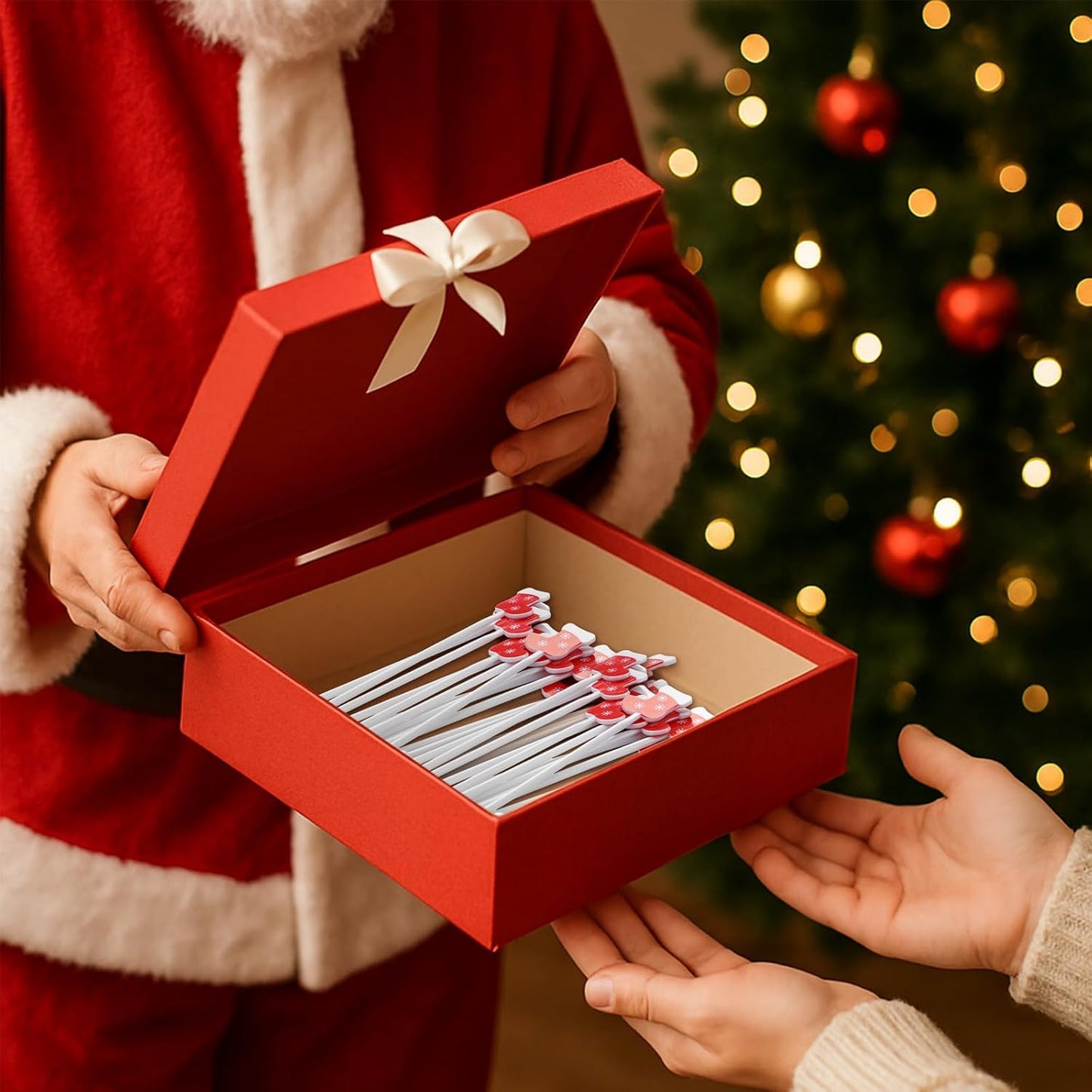 30 Pcs Christmas Drink Stirrers Xmas Stir Stick Holiday Coffee Swizzle Stick Reusable Plastic Hot Cocoa Bar Chocolate Decoration Cocktail Mixer(Christmas Socks,Retro Color)