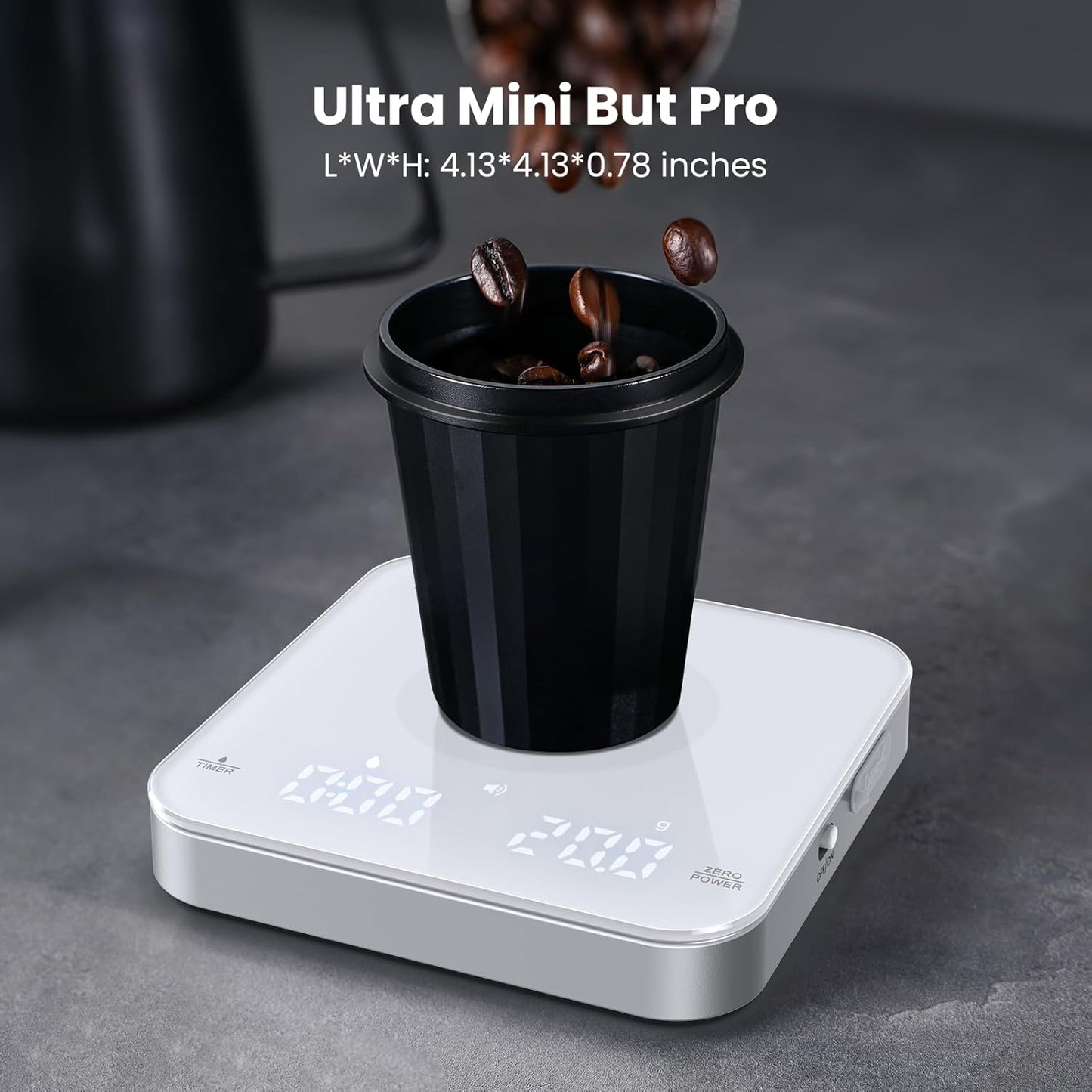 Rechargeable Mini Coffee Scale with Timer, Maestri House Espresso Scale, 2kg/0.1g Accurate Scale for Espresso and Pour-Over Coffee, Portable Digital Kitchen Scale with Automatic Timing（White&Silver）