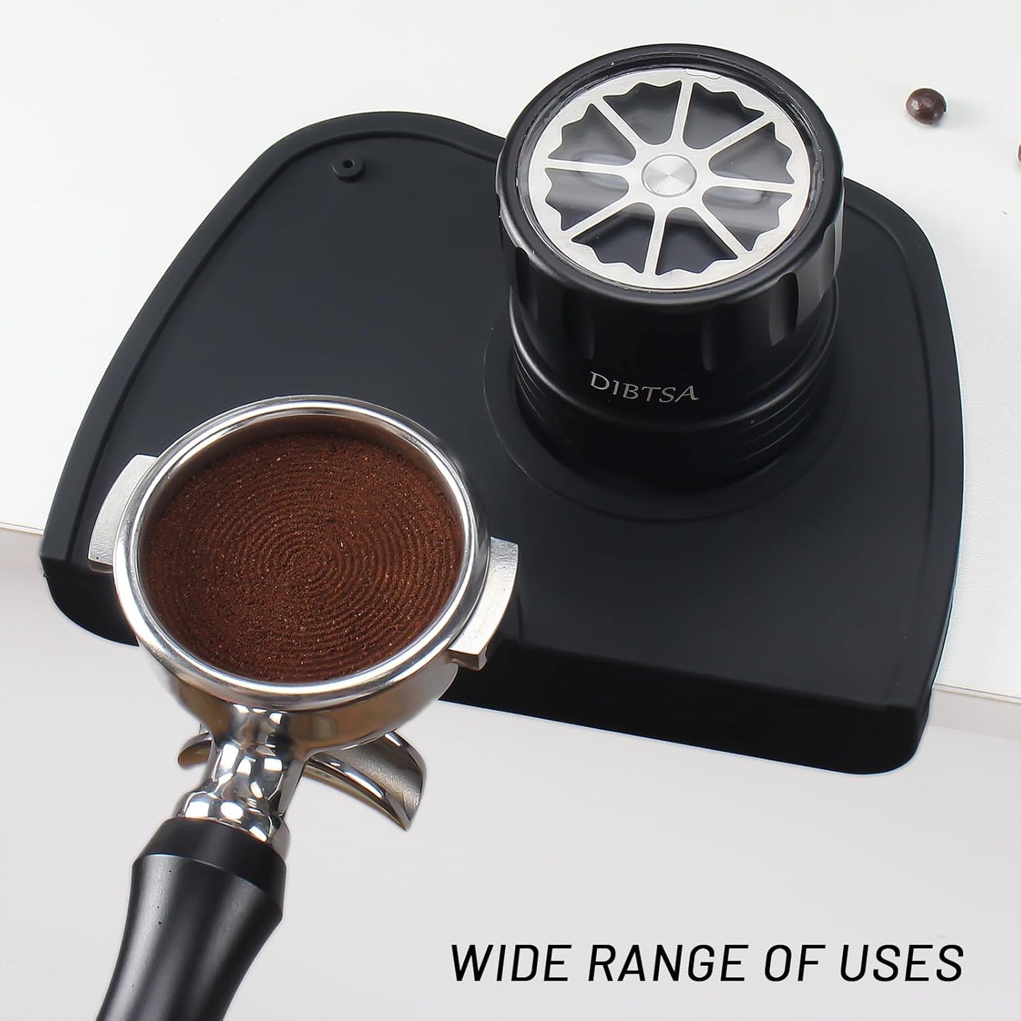 Espresso Tamping Mat, Silicone Coffee Tamper Mat with Corner Edge Tamp Support Station for Countertop, Barista Tools, Espresso Accessories, Medium, Black