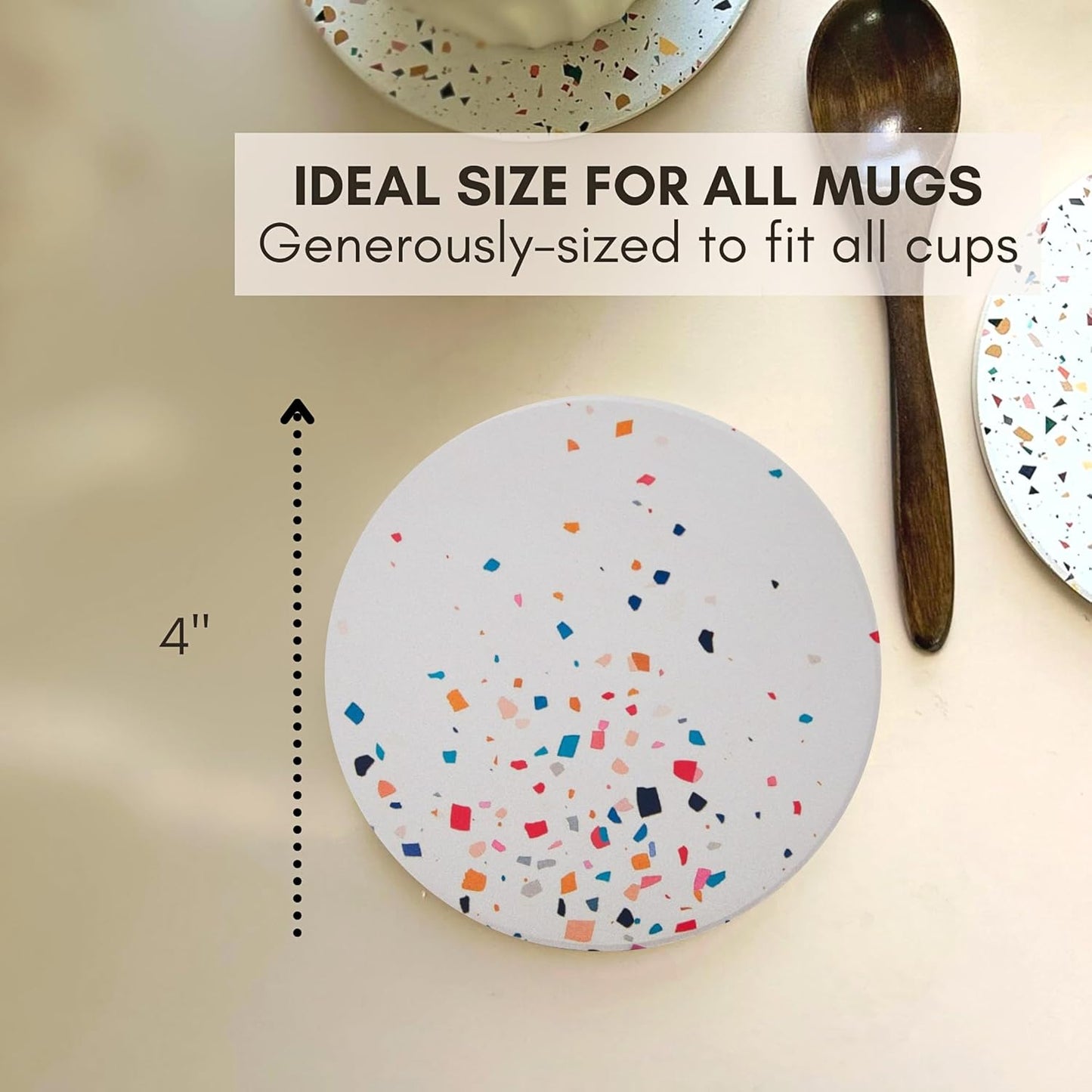 Terrazzo Drink Absorbent Coasters with Holder Set of 6, Ceramic Coaster for Drinks, Coffee Table Decor, Water Absorbing Stone Coaster for Drinks (Color Burst)