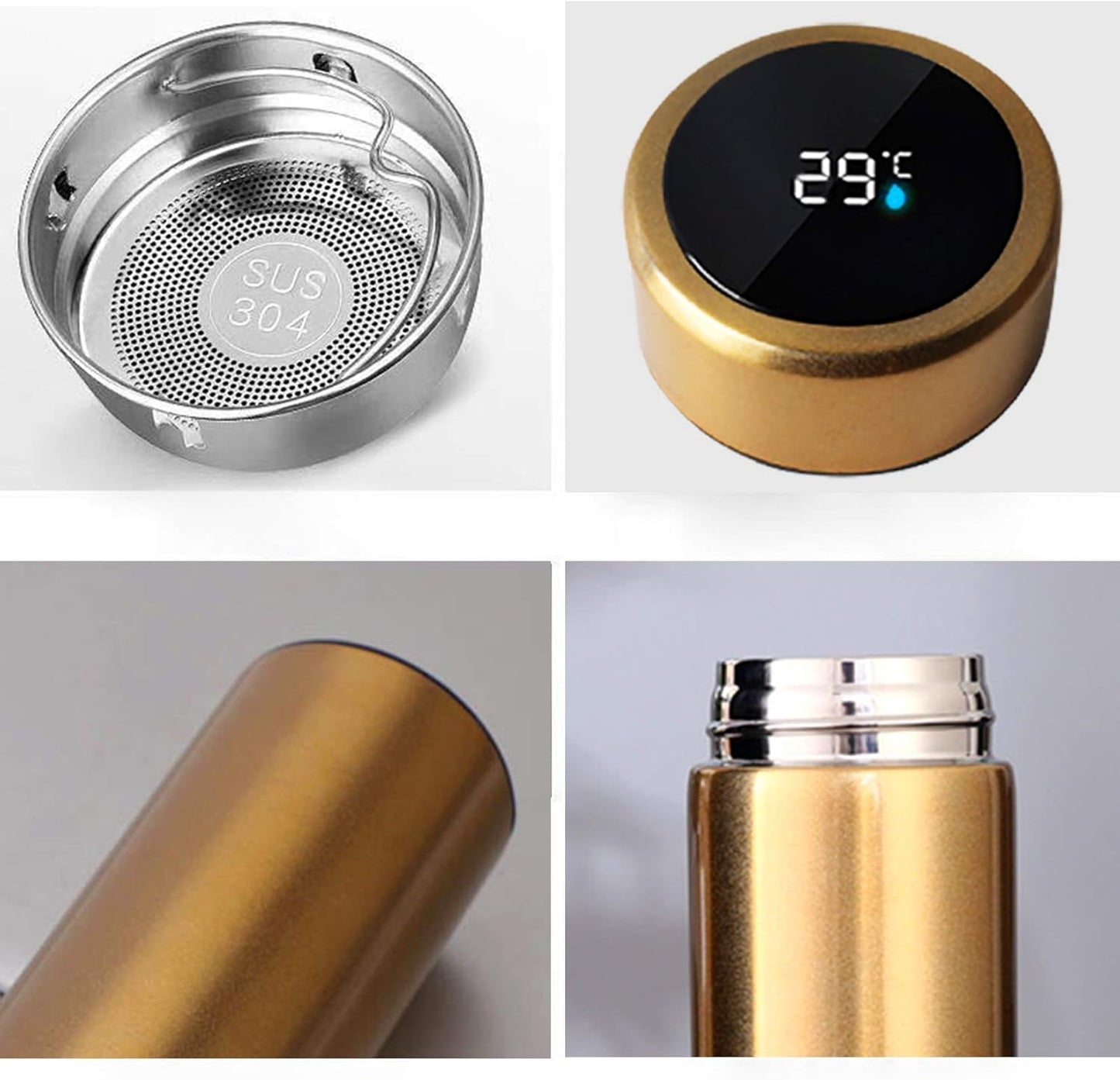 Water Bottle with LED Temperature Display,Double Walled Vacuum Insulated Water Bottle,Stainless Steel Sports AutomotiveTravel Mug,BPA-free Leak Proof Keep Cold and Keep Warm 12H