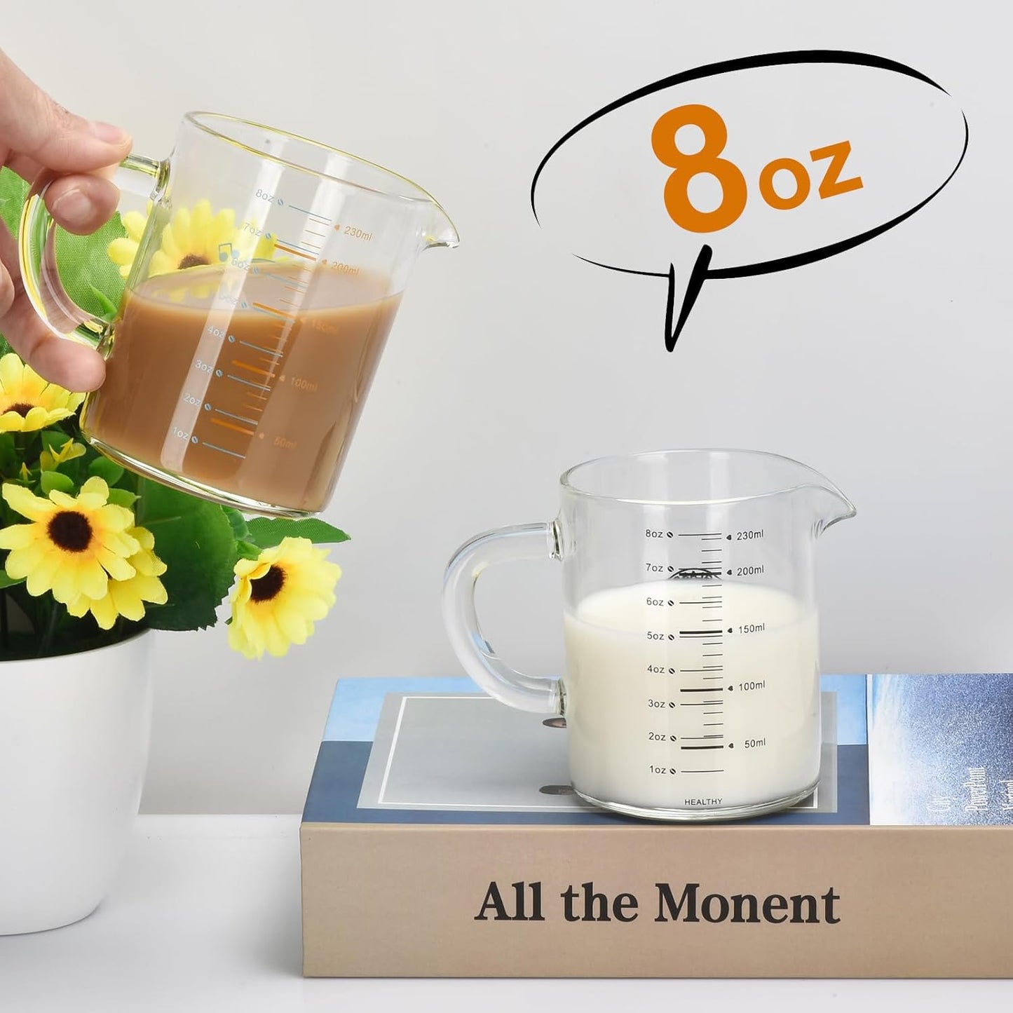 8oz Borosilicate Glass Measuring Cup with Spout Heat&Cold Resistant, Precise oz/ml Measurements, Drip Free Pouring for Kitchen, Baking, Coffee & Lab Easy to Clean Durable & Non-Toxic (Colourful-A)