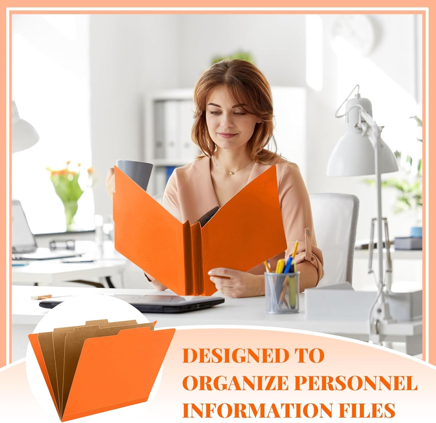 60 Pcs Classification Folders Letter Size, Back to School Supply for Teacher, Student, 3 Dividers Pressboard File Folder Bulk with 2 Fasteners, 3.5 Inch Expanding File Organizer (Orange)