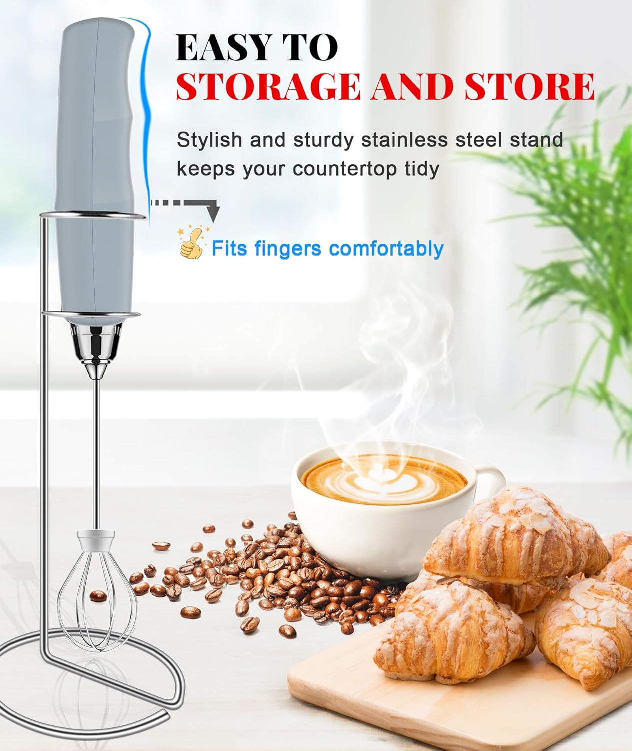YUSWKO Rechargeable Milk Frother for Coffee, Handheld Drink Mixer with 3 Heads 3 Speeds, Ideal Electric Stirrers for Travel