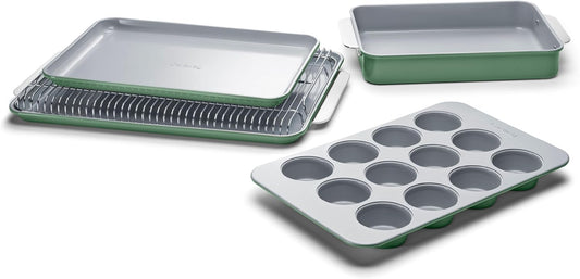 Caraway Nonstick Ceramic Bakeware Set (5 Pieces) - Baking Sheets, Assorted Baking Pans & Storage - Aluminized Steel Body - Non Toxic, PTFE & PFOA Free - Sage