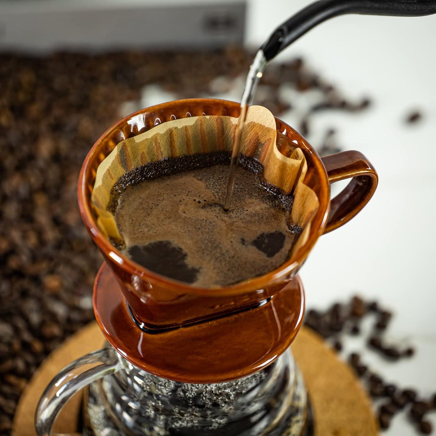 Pour Over Ceramic - Coffee Dripper Ceramic Coffee Maker with 3 Holes Flat Bottom, Porcelain Slow Filter Cone for Travel, Camping, Office, Home, Coffee Maker Brew