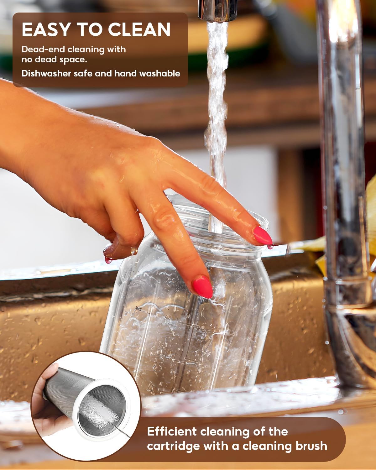 Cold Brew Coffee Maker Jar - 2 Pack 64 oz/32 oz Glass Cold Brew Maker with Handle, Stainless Steel Filter & Leak-Proof Lid, Heavy Duty Cold Brew Pitcher for Iced Coffee, Sun Tea, and Milk