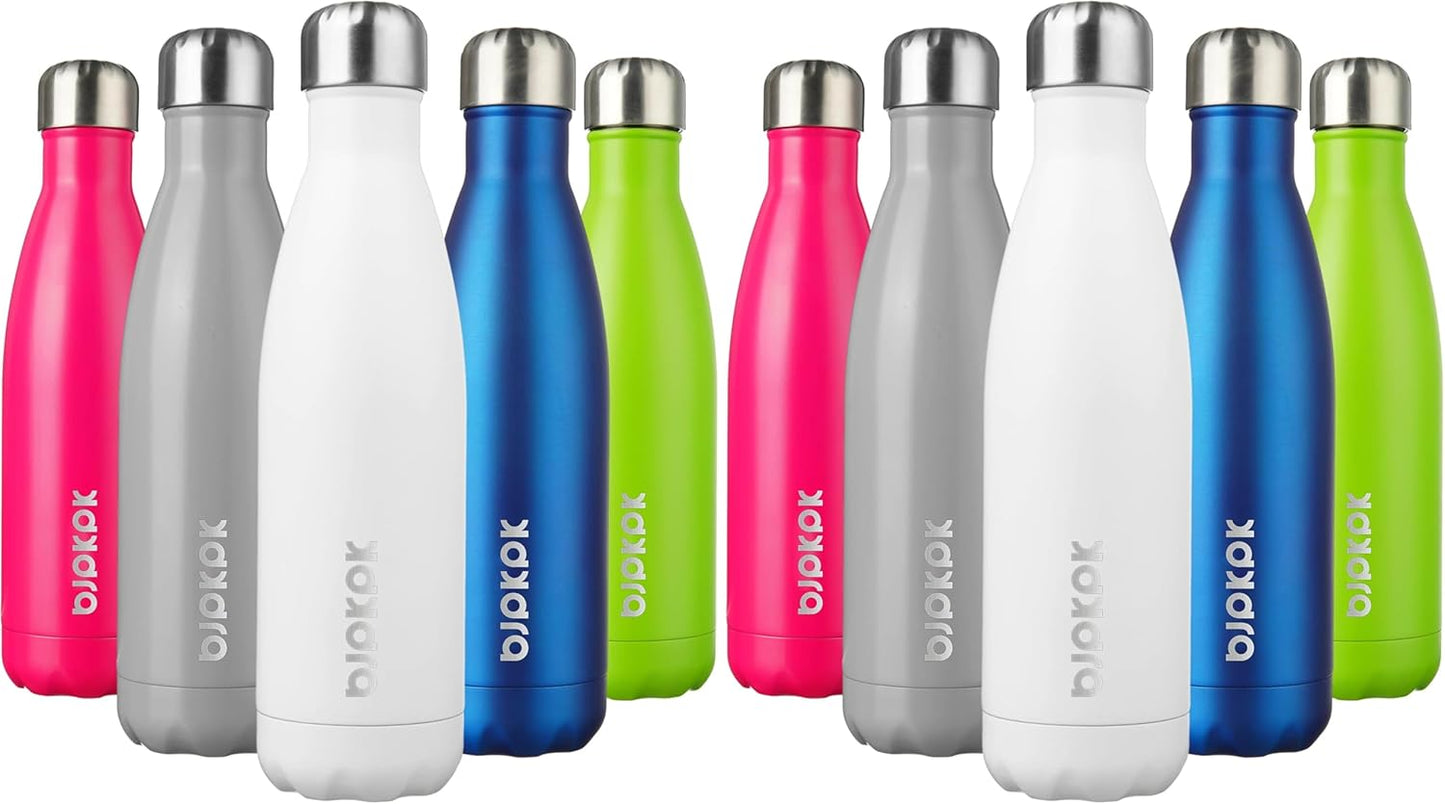 BJPKPK Insulated Water Bottles -17oz/500ml -Stainless Steel Water bottles, Sports water bottles Keep cold for 24 Hours and hot for 12 Hours,BPA Free water bottle,White (Pack of 2)