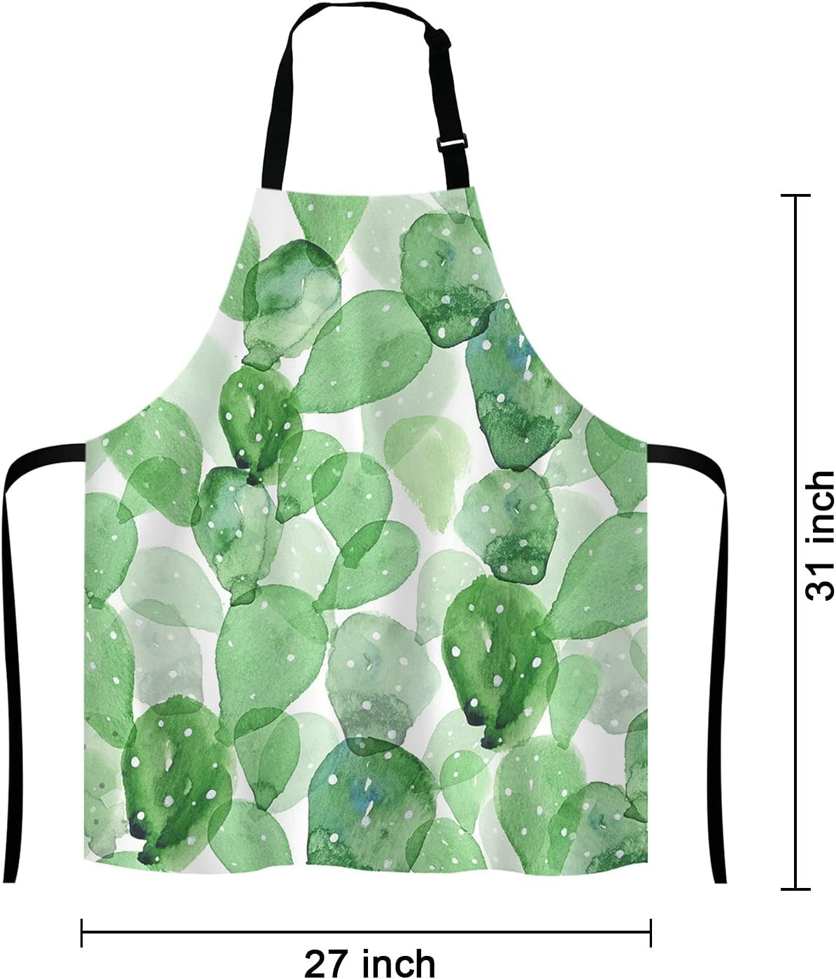 Cute Watercolor Cactus Adjustable Bib Apron, Succulent Olive Green Botanical Cooking Kitchen Apron for Men Women