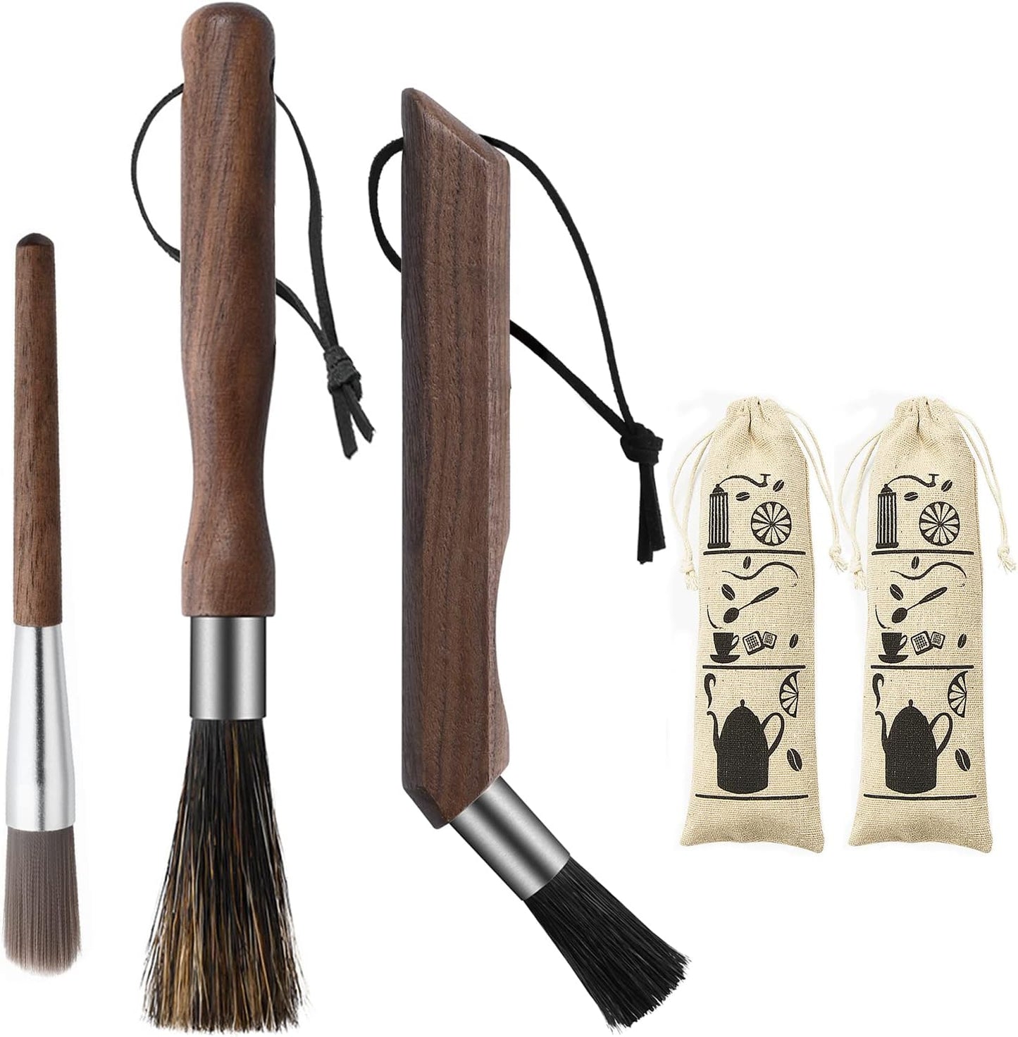 3PCS Professional Coffee Brush, Coffee Grinder Brush Set, Natural Boar Bristles Black Walnut Handle Espresso Machine Cleaning Tool, Coffee Cleaner Brushes Coffee Tool for Barista Home Kitchen