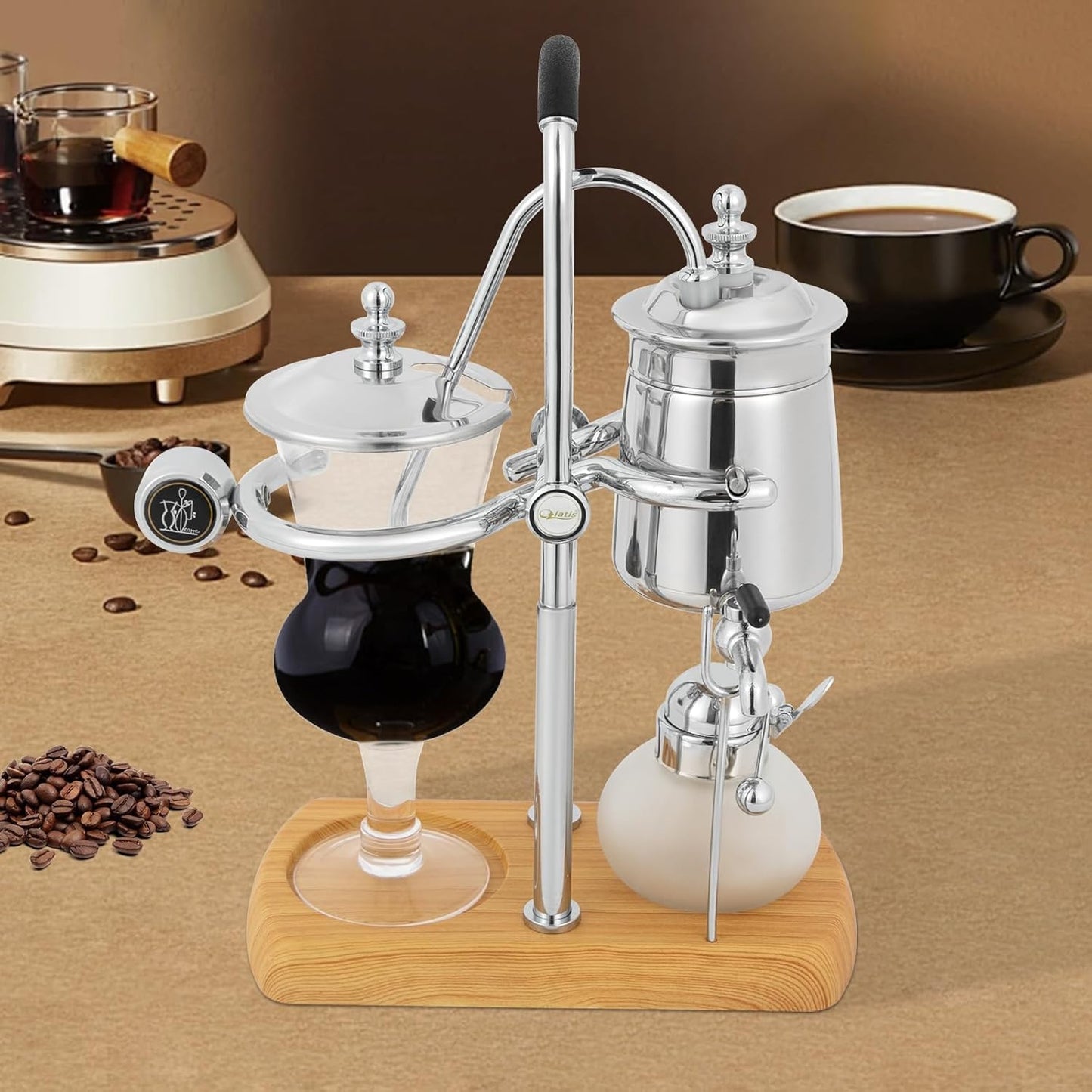 Family Balance Siphon Syphon Coffee Maker Siphon Brewer, Elegant Retro-Style Design Sliver (Sliver 1)