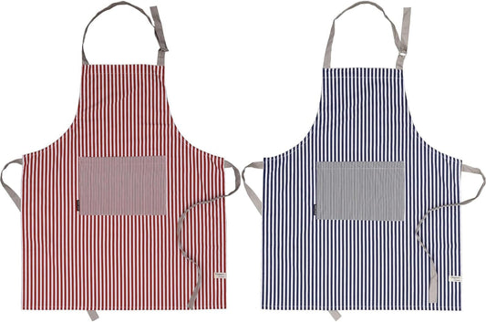 AMOUR INFINI Cotton Aprons for Women with Pockets Adjustable Strap and Waist Ties Washable Printed Aprons for Baking, Cooking, Gardening (Pack of 2- Blue & Rust)