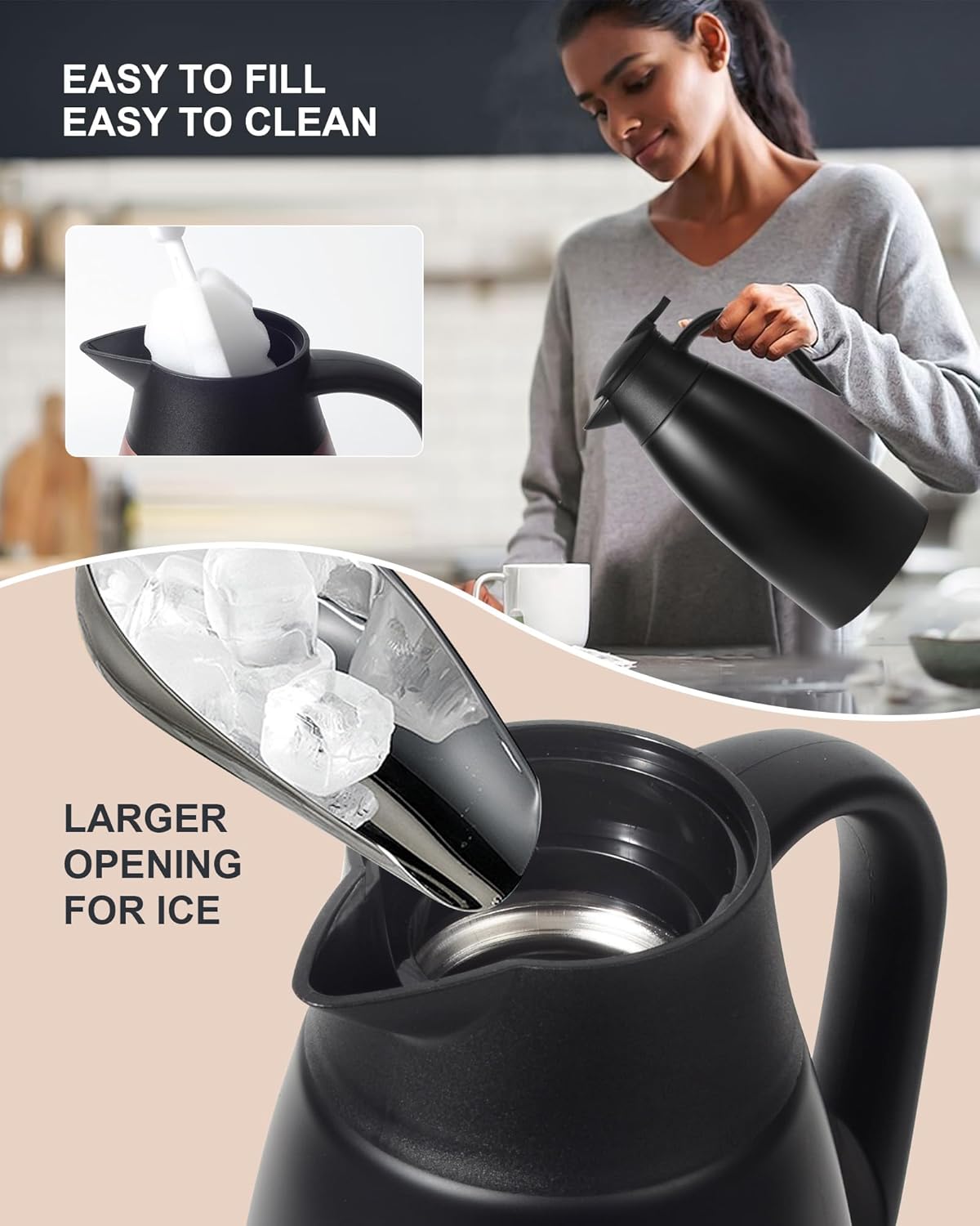 70 oz Thermal Coffee Carafe for keeping hot, Updated Airpot dispener, Insulated Stainless Steel Vacuum Thermal Pot for Coffee, Hot Water,Keep Hot 12 Hours (black/black)