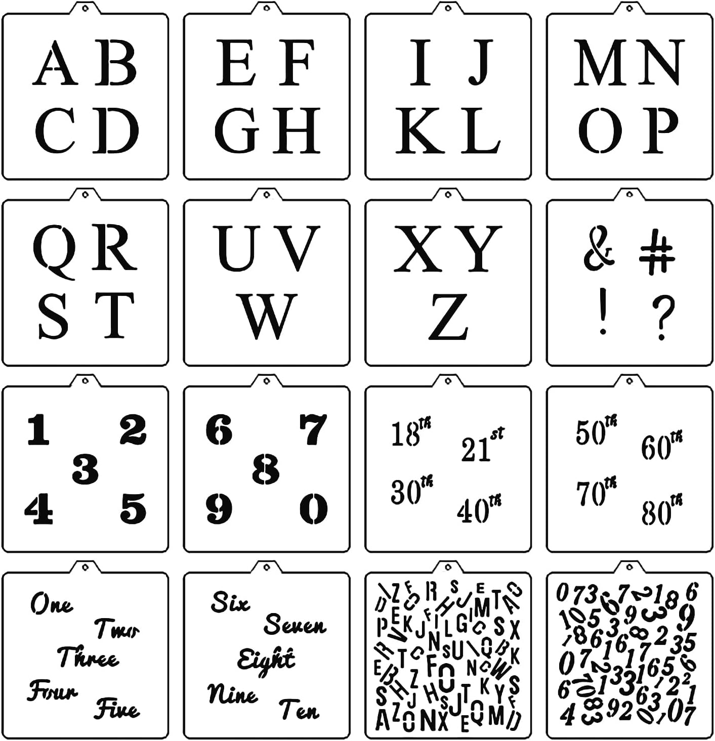 16 Pcs 5.5x5.5in Baking Stencils for Royal Icing, Airbrush Cookies; Sugar Cookie Stencils,Craft Painting, Stencil Genie (Alphabet & Numbers)