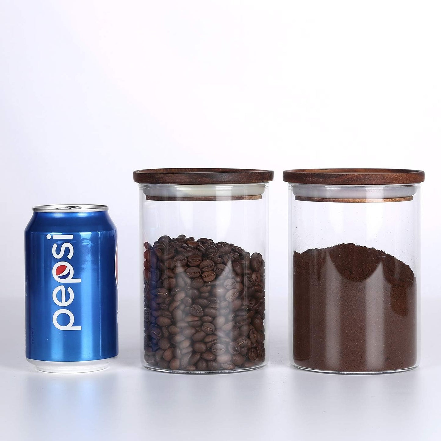 KKC HOME ACCENTS Airtight Glass Loose Tea Storage Container For Loose Leaf Tea,Ground Coffee,Glass Storage Jar with Airtight Acacia Wood Lids,Sealed Jars,25 Fl oz