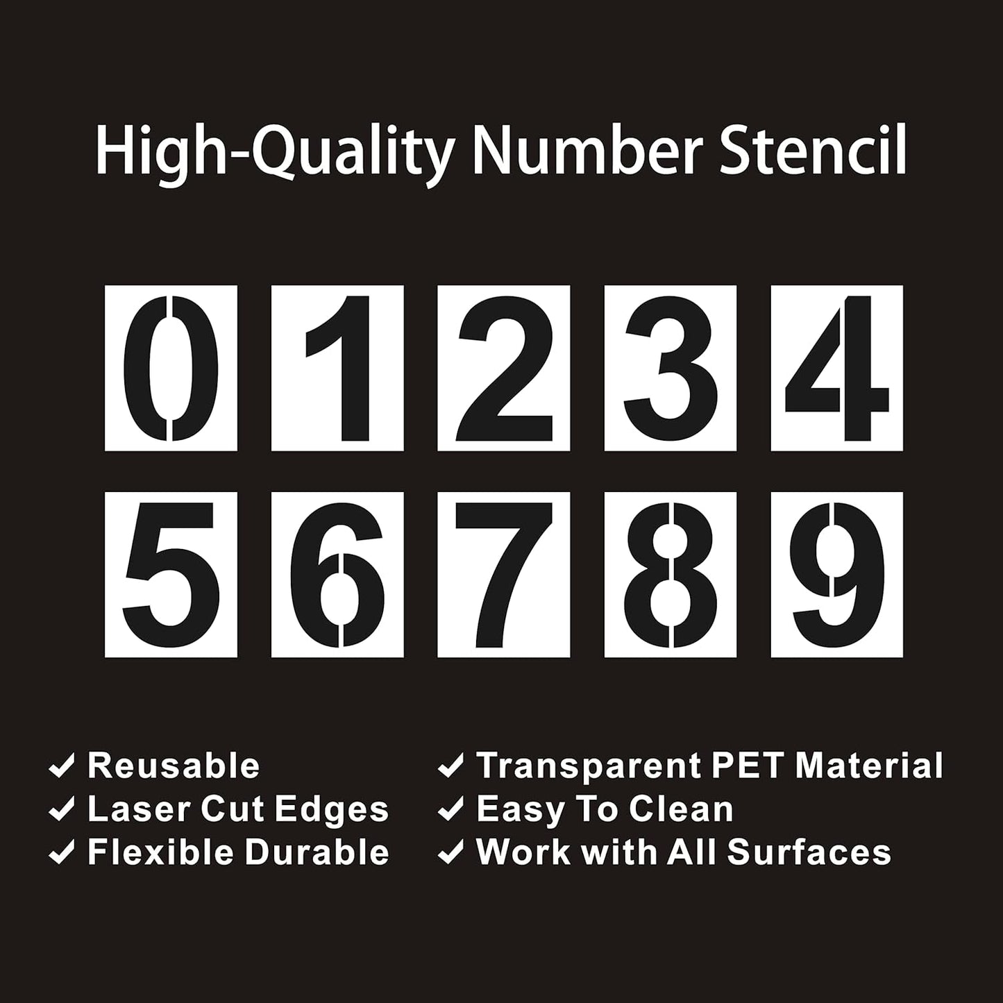 8 Inch Plastic Number Stencils Set - Reusable Digital Templates for Cake, Address, Painting