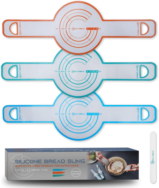 GUYDREMAT 3 Pcs Premium Silicone Bread Sling - Best Gift Set for Sourdough Bread Baking - High Performance Silicone Baking Mat for Dutch Oven