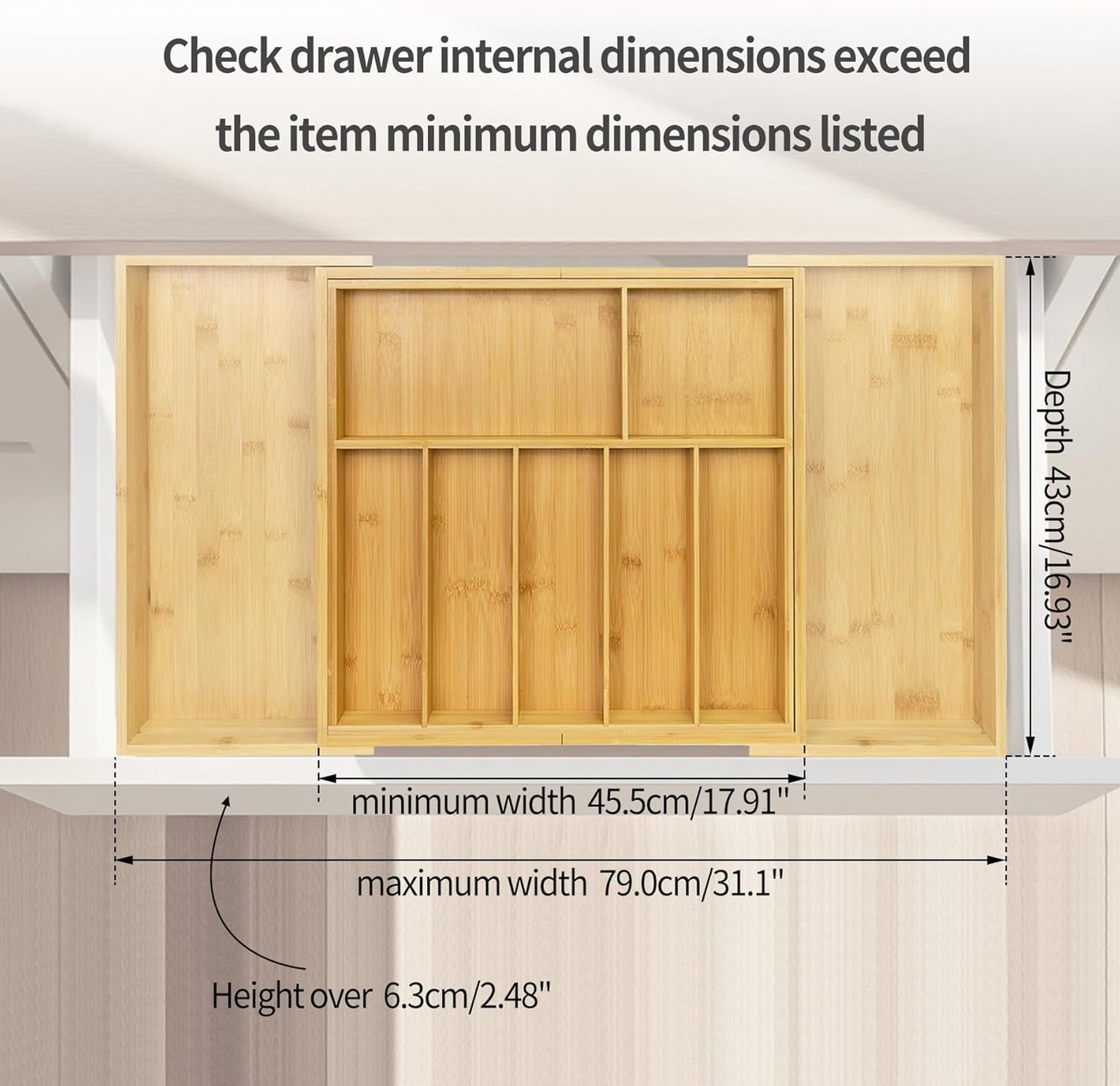 Utoplike Extra Large Kitchen Drawer Organizer, Expandable Bamboo Drawer Holder for Utensils, Silverware, Flatware, 7-9 Slots Cutlery Tray