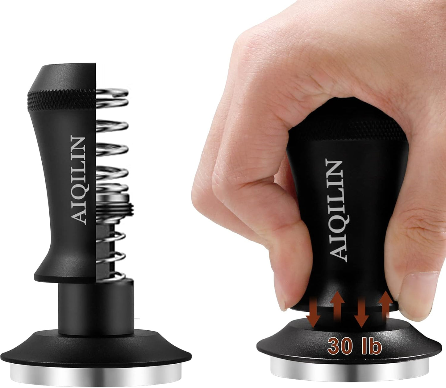 Espresso Tamper, Constant 30lb Coffee Tamper with double Calibrated Spring Loaded, Stainless Steel double spring loaded Coffee Tamper Fits for All Portafilters- Flat Base (51mm, BLACK)