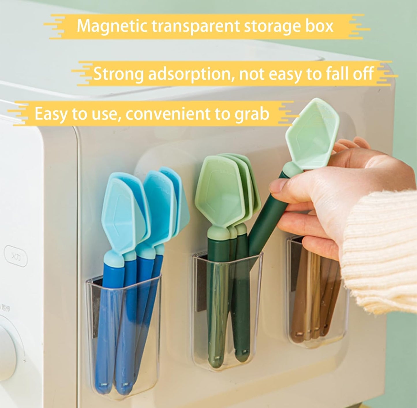 2 SET of 8 PCS Multi-functional sealing clip with measuring spoon Magnetic Coffee Measuring Spoon Sealing Clips with Wall Container Mount, PP materia, Deep Bowl Design (Black)