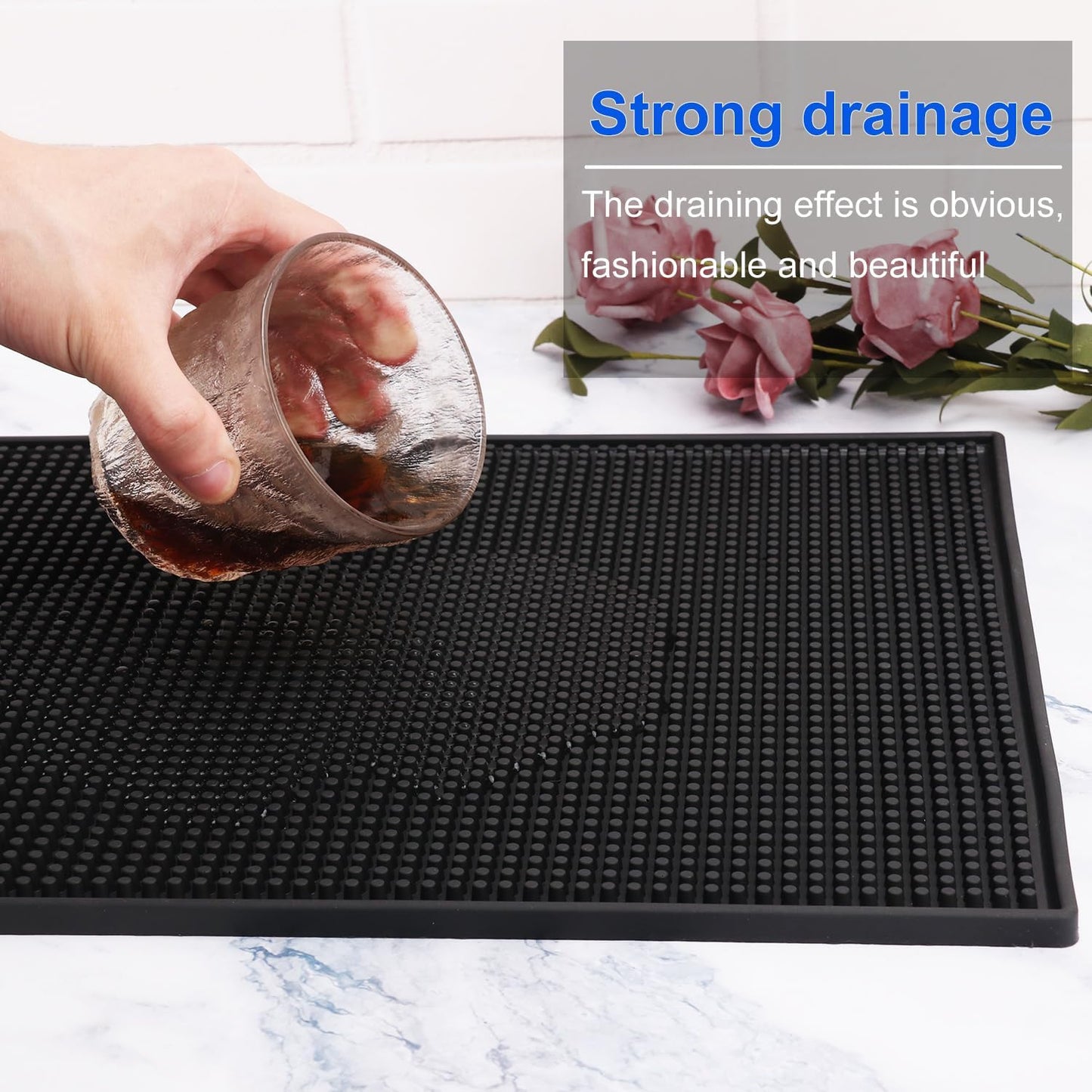 2 Pack Rubber Bar Mats, 24" x 12" Black Large Bar Service Mat, Spill Mat for Countertop, Bartending, Rubber Bar Mats, Efficient and Stylish Solution for Every Bartending Need,by KUKLIPJIM