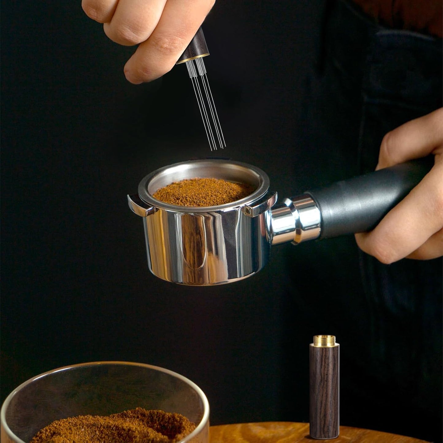 Espresso Needle Distributor,6 Needles 0.3mm Espresso Coffee Stirrer,Coffee Stirring Tool,Professional Barista Espresso Distribution Tool,Natural Wood Handle,Espresso Machine Accessories,Brown