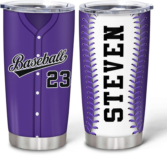 Hyturtle Personalized Baseball Tumbler Baseball Players Design Stainless Steel Double Walled Vacuum Insulated Tumblers 20oz30oz Coffee Travel Mug Cup Christmas Gift For Men Boys Friends Dad Sports Fan