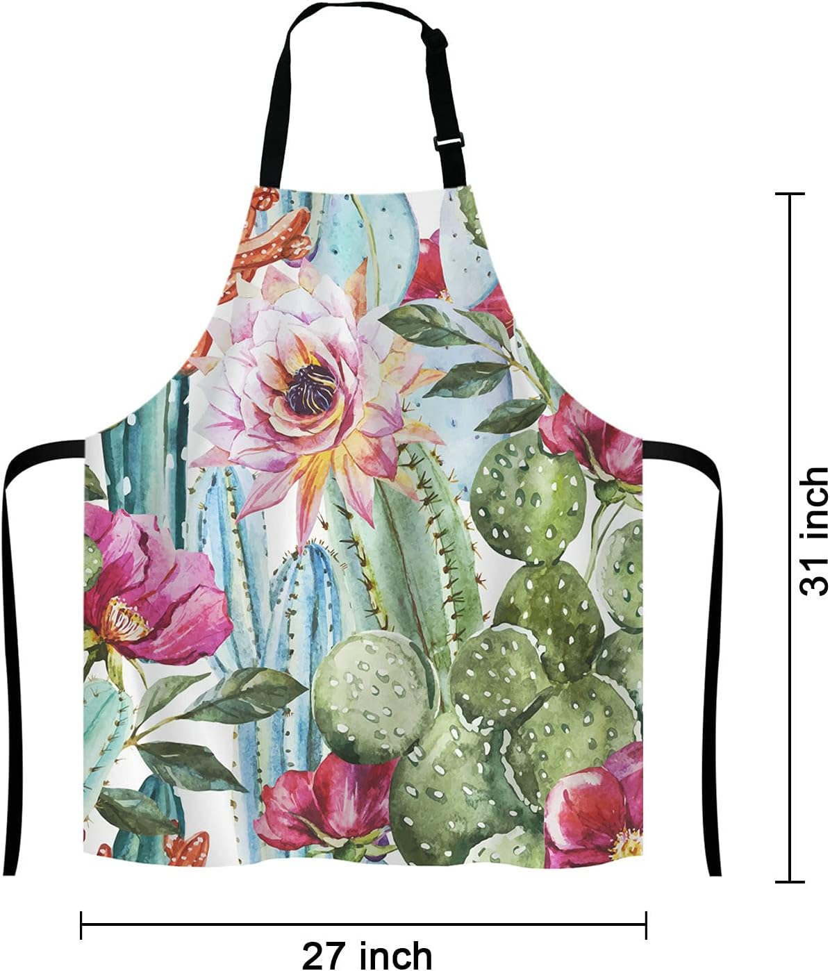Cactus Kitchen Cooking BBQ Chef Apron, Watercolor With Flowers Roses and Cactus Apron for Men, Women - Dad Gifts, Gifts for Men - Birthday, Mothers Day Gifts for Mom