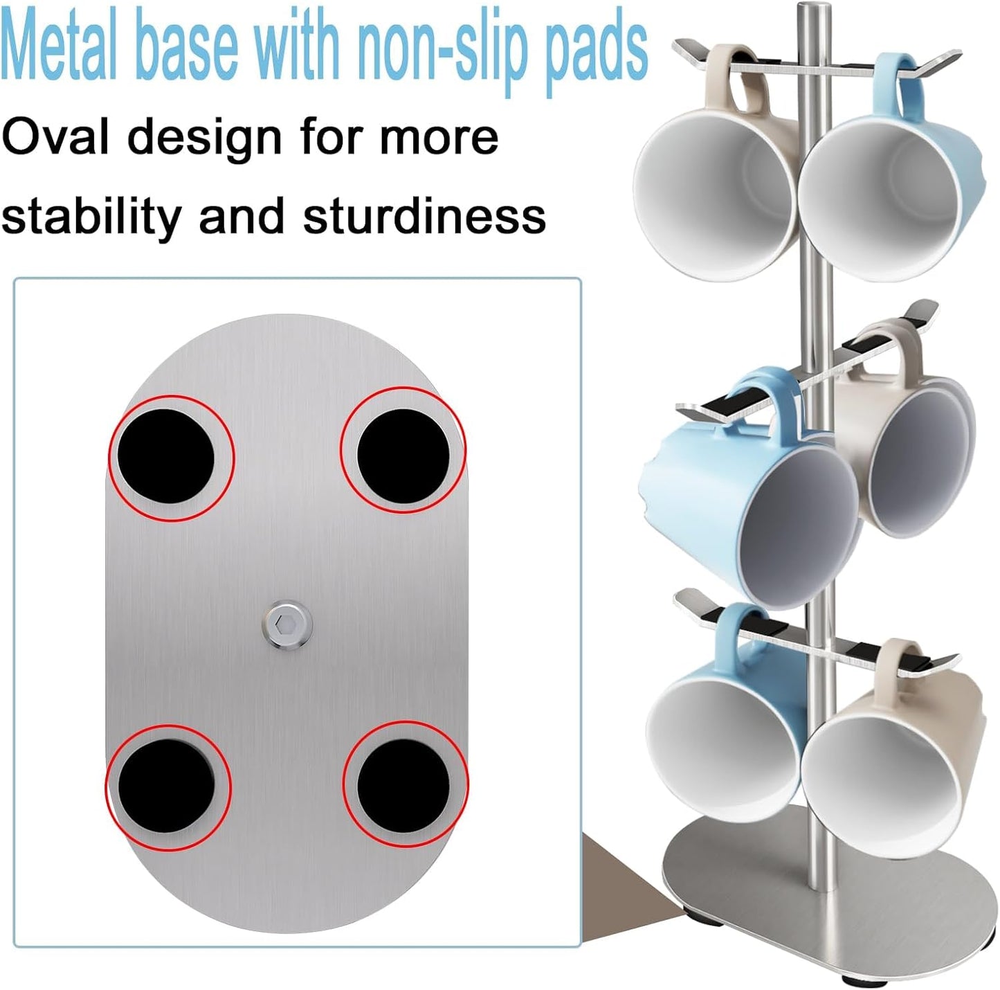 Mug Holder Tree, Coffee Cup Holder with 6 Hooks, Coffee Mug Rack, Metal Mug Tree for Counter, Mug Holder Stand Coffee Mug Hanger(Brushed Nickel)