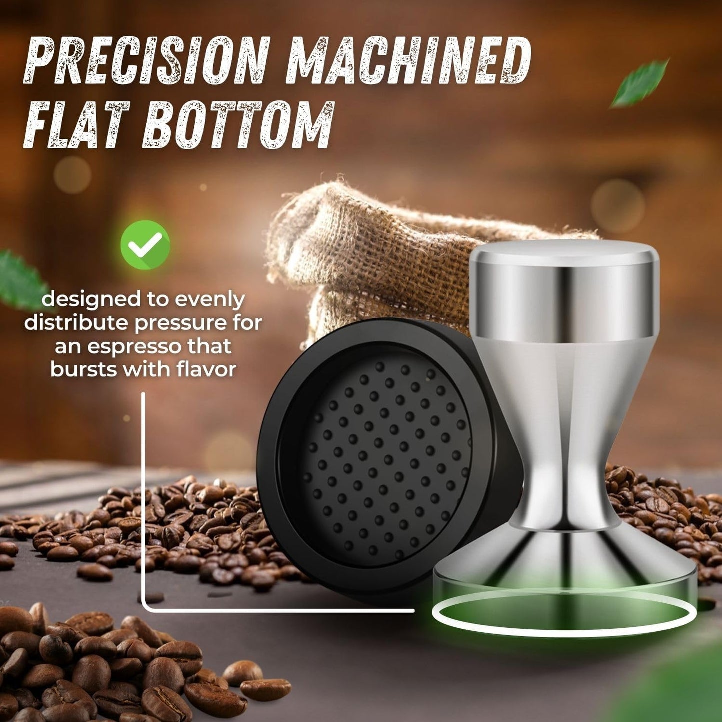 Flexzion Coffee Tamper 58mm Espresso Tamper Tool, Stainless Steel Barista-Quality Hand Press Espresso Maker with Ergonomic Silver Handle for Home and Professional Use