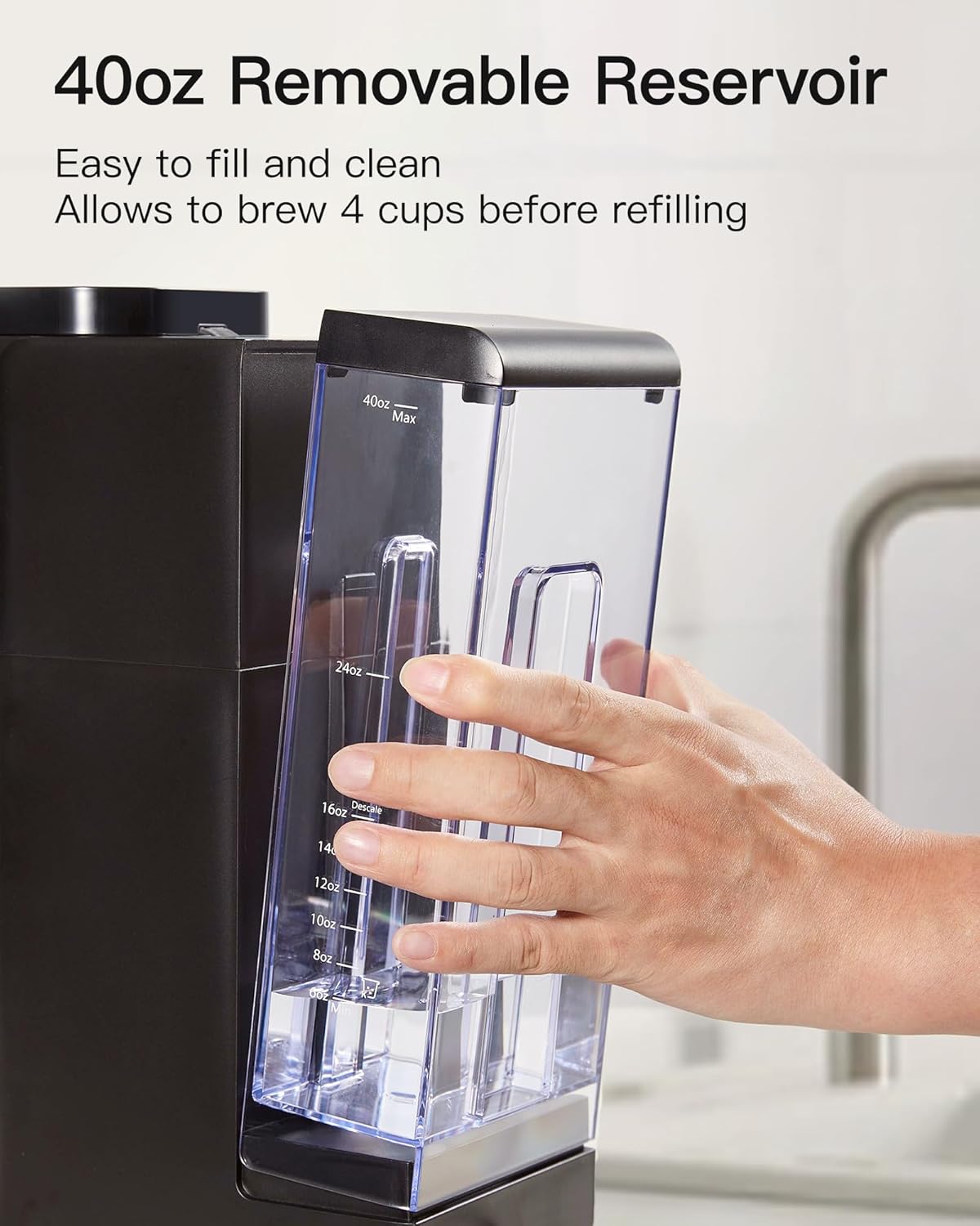 Single Serve Hot & Iced Coffee Maker with Strong Brew, 40oz Removable Reservoir, 6 Brew Sizes, Compatible with K Cup and Grounds, Compact for Home, Office, RV and Dorm, Black (2.0 Version)