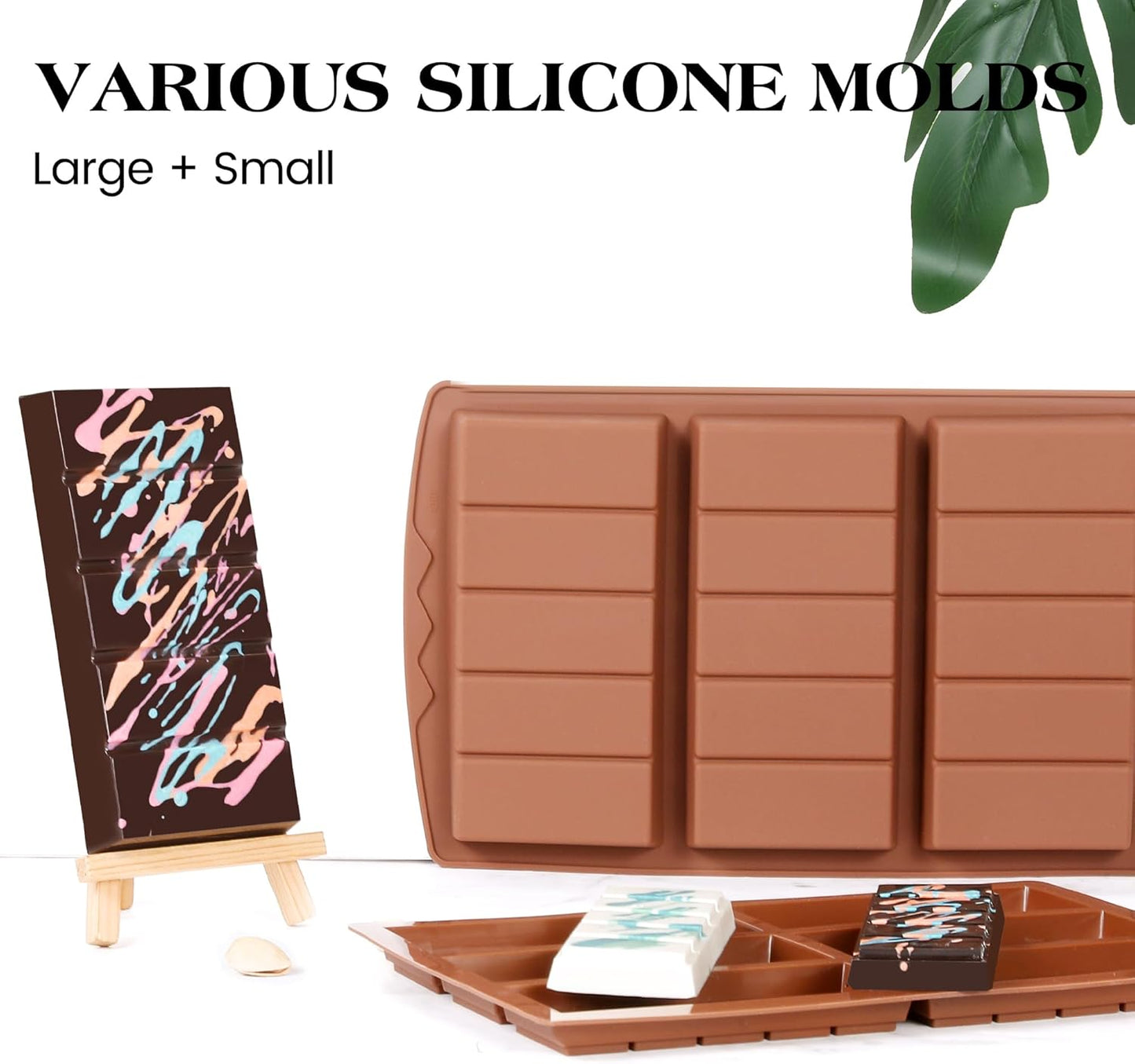 2 Pcs Chocolate Bar Molds Deep Large Chocolate Molds Silicone Break Apart Thick Silicone Molds for Candy Bar, With 100 Pcs Bags and 1 Pc Scraper Set (5 Snap）