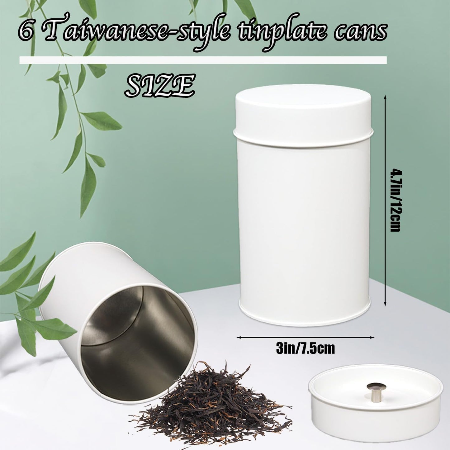 Tea Canister, 6 Pack Tea Tin Loose Leaf Tea Storage Tea Tins For Loose Tea, Tea Storage Loose Leaf Metal Tea Tin Canister For Loose Tea Storage Coffee Sugar Candy Herbs And Spices (White)