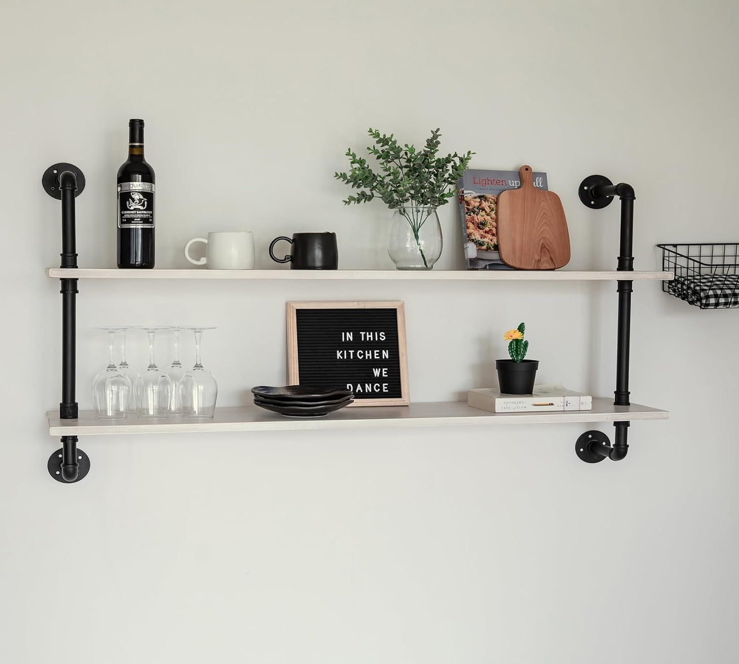 Floating Shelves for Wall Bookshelf Industrial Pipe Shelving Shelves Natural Wood Planks 48 inch Rustic Wall Shelves Hanging Bookshelves Farmhouse Kitchen Shelving