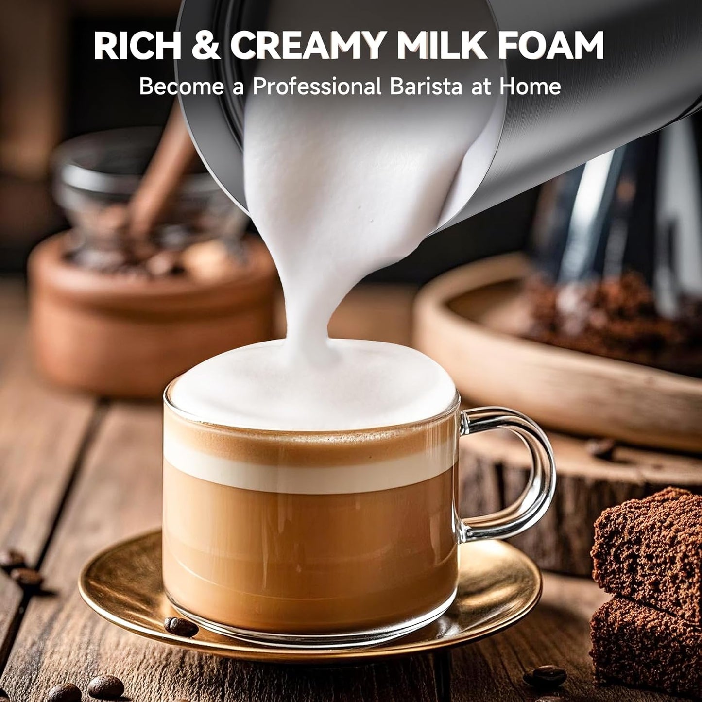 8-IN-1 Milk Frother and Steamer, 21oz/600ml Split Stainless Steel Automatic Hot and Cold Foam Maker and Milk Steamer for Latte, Cappuccino, Macchiato, Hot Chocolate, Hot Milk