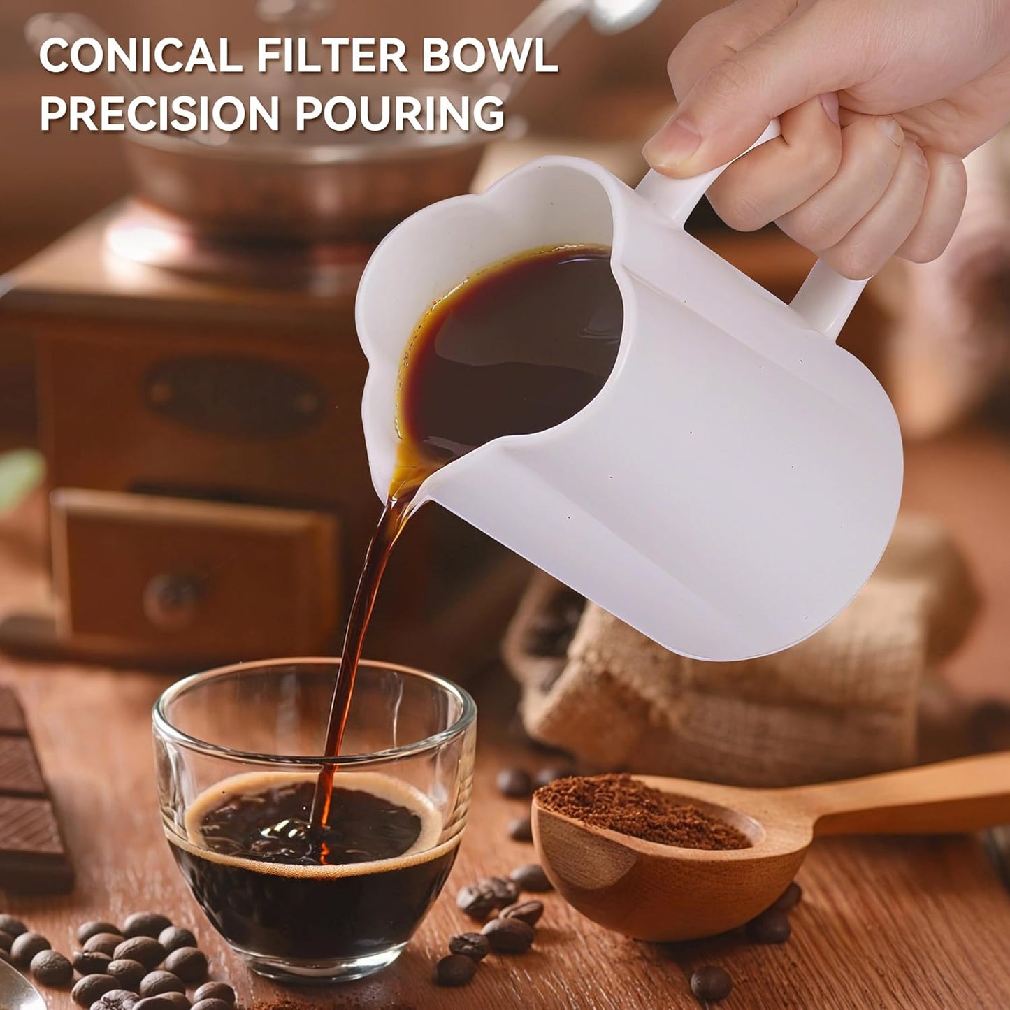 AZYM Pour Over Coffee Maker Set,V60 Coffee Dripper with 20 Count Paper Coffee Filters,Four-Leaf Clover-Shaped Drip Coffee Maker,Vintage Ceramic Carafe,for Home Brewing,Camping,17.5 oz (White)