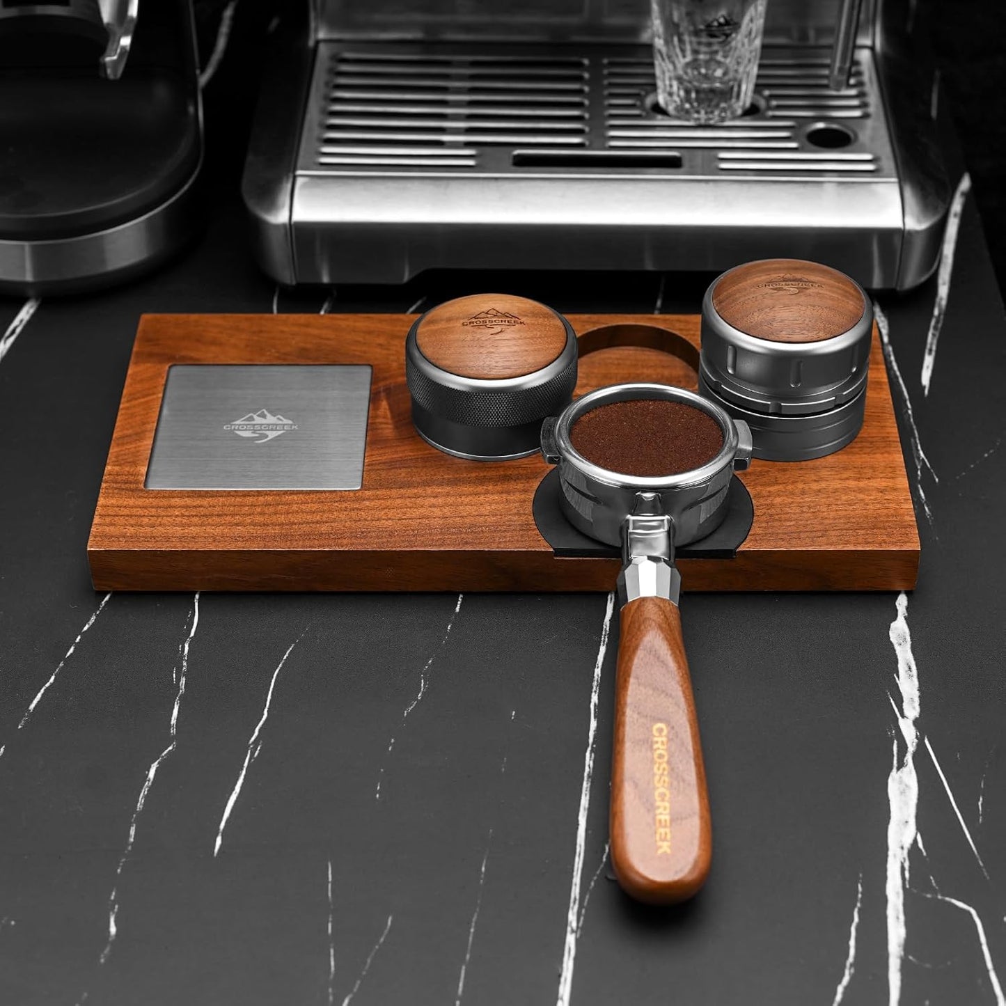 Espresso Portafilter | 58mm Bottomless Portafilter with 2 Ear and Walnut Handle | Fits 58mm La Marzocco Espresso Machine | with Removable Stainless Steel Basket | Espresso Accessories