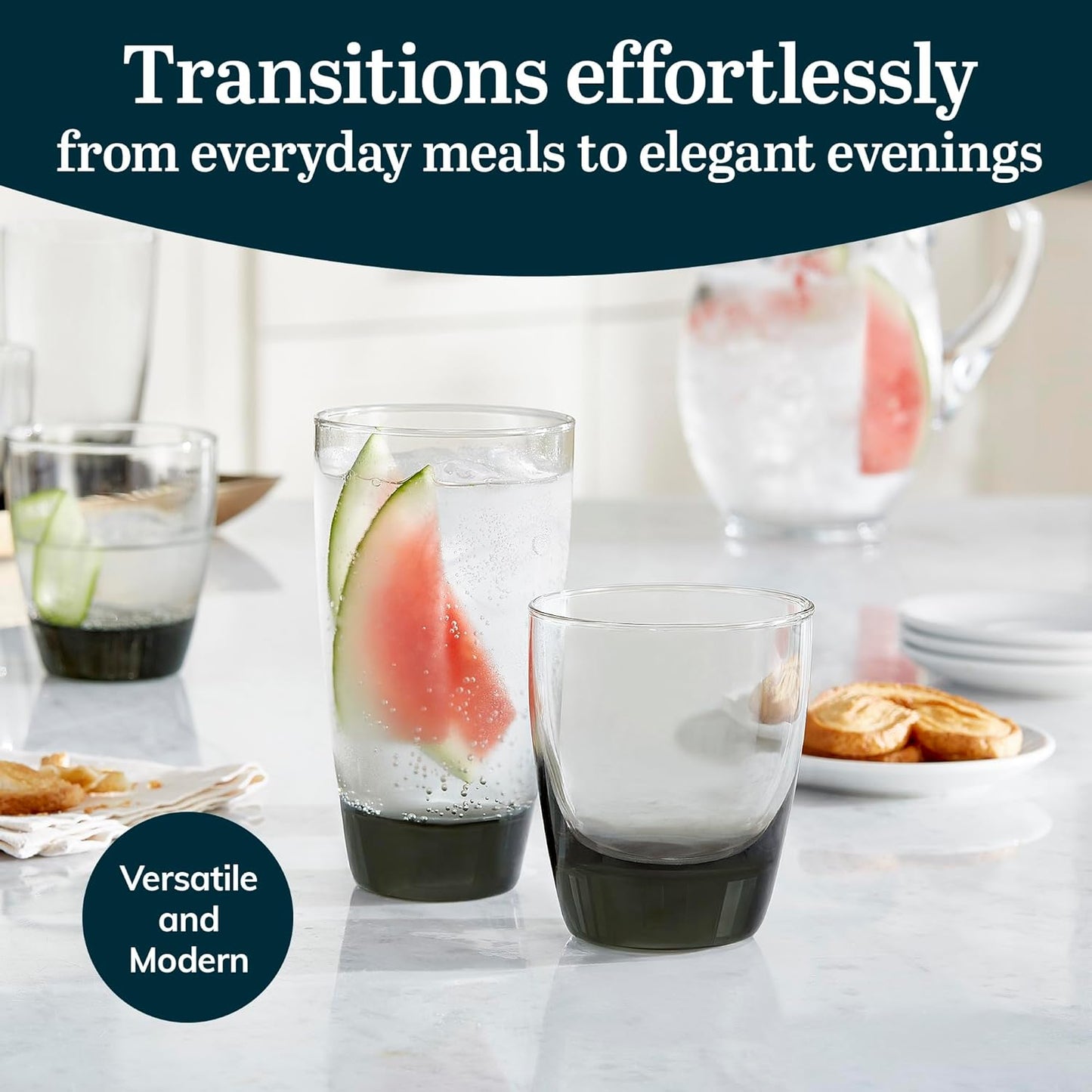 Libbey Classic Rocks and Tumbler Glasses Set of 16, Smoke Hue, Lead-Free Water Glasses, Dishwasher Safe Drinking Glasses Set