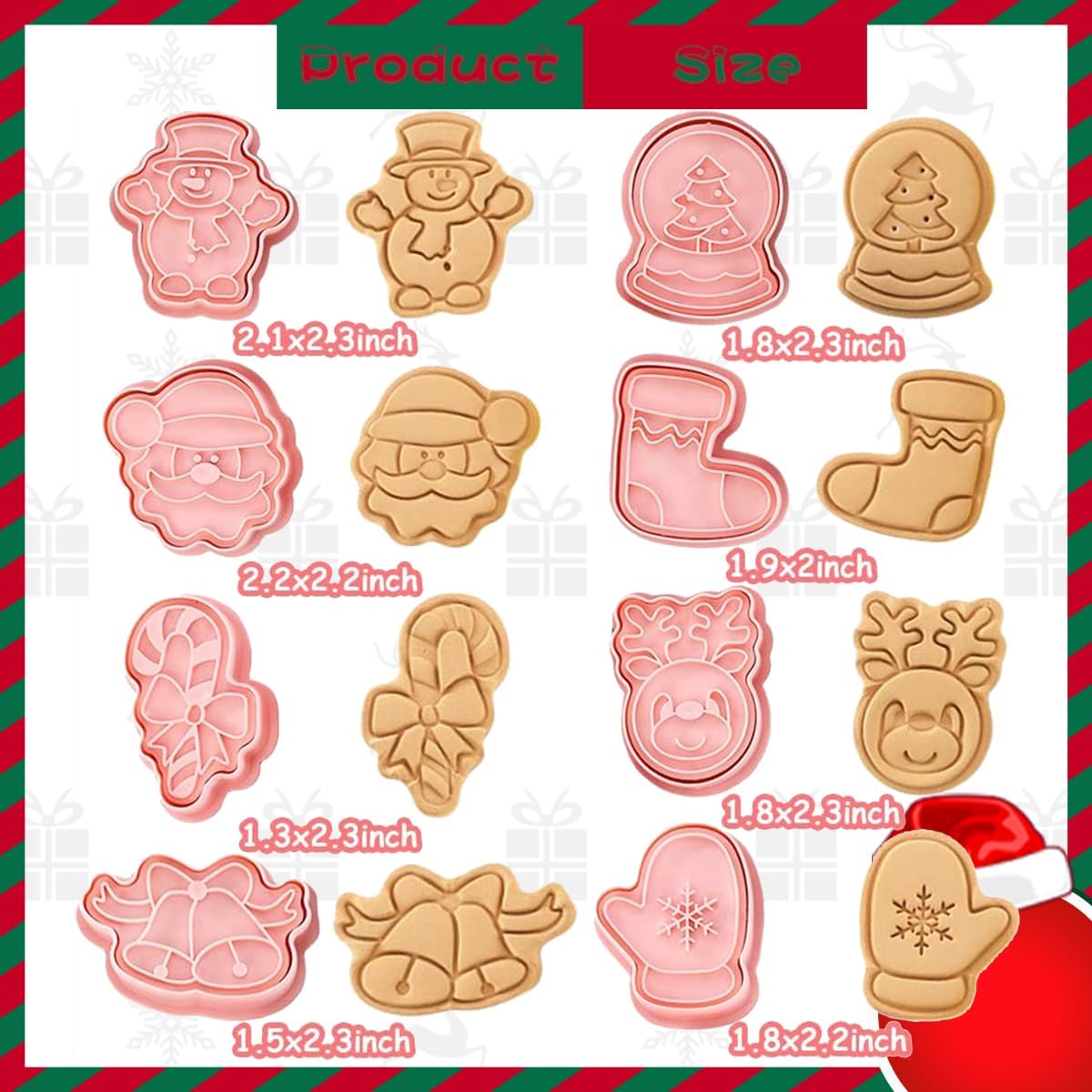 8 Piece Christmas Cookie Cutters, 3d Raised Design Gingerbread Cookie Stamps, Cookie Cutter Set suitable for Frosting Decoration, Mini Pie Molds, Apple Pie Pastry Biscuit Cutter (Christmas-D)