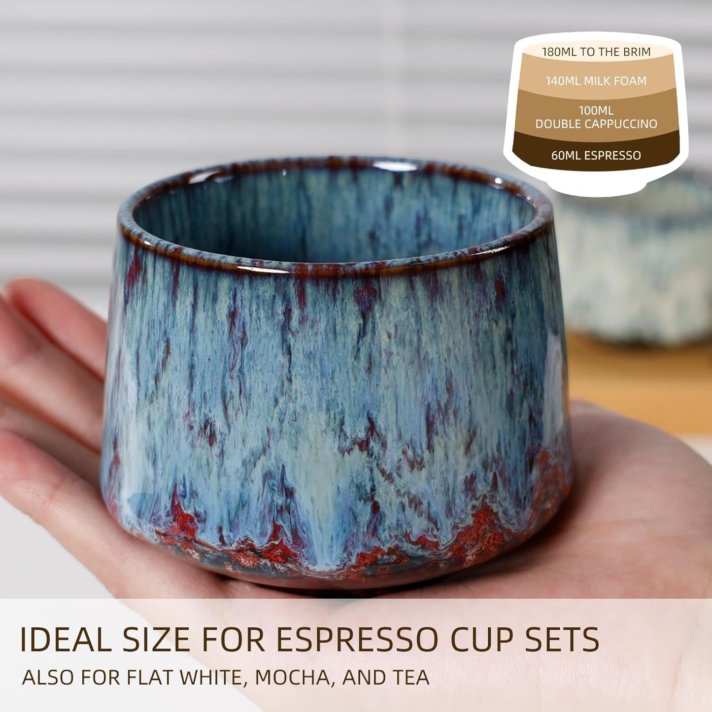 Ceramic Espresso Cups Set of 4, Espresso Coffee Mugs, Special Glazed Demitasse Cups Expresso Coffee Cup for Espresso Machine