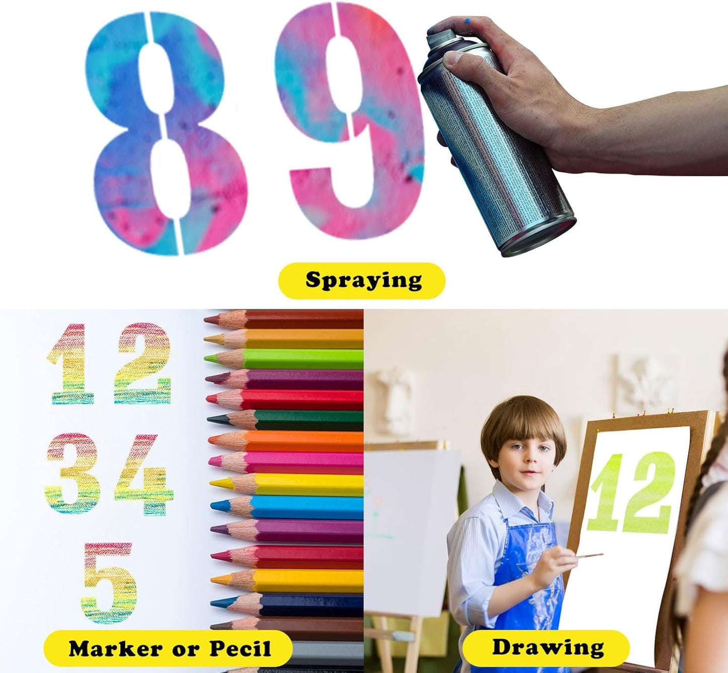 18 Inch Number Stencils Set, Large 0-9 Plastic Address Number Stencils Reusable Cake Digital Templates for Painting on Wall,Wood,Parking Lot,Mailbox and DIY Art Projects