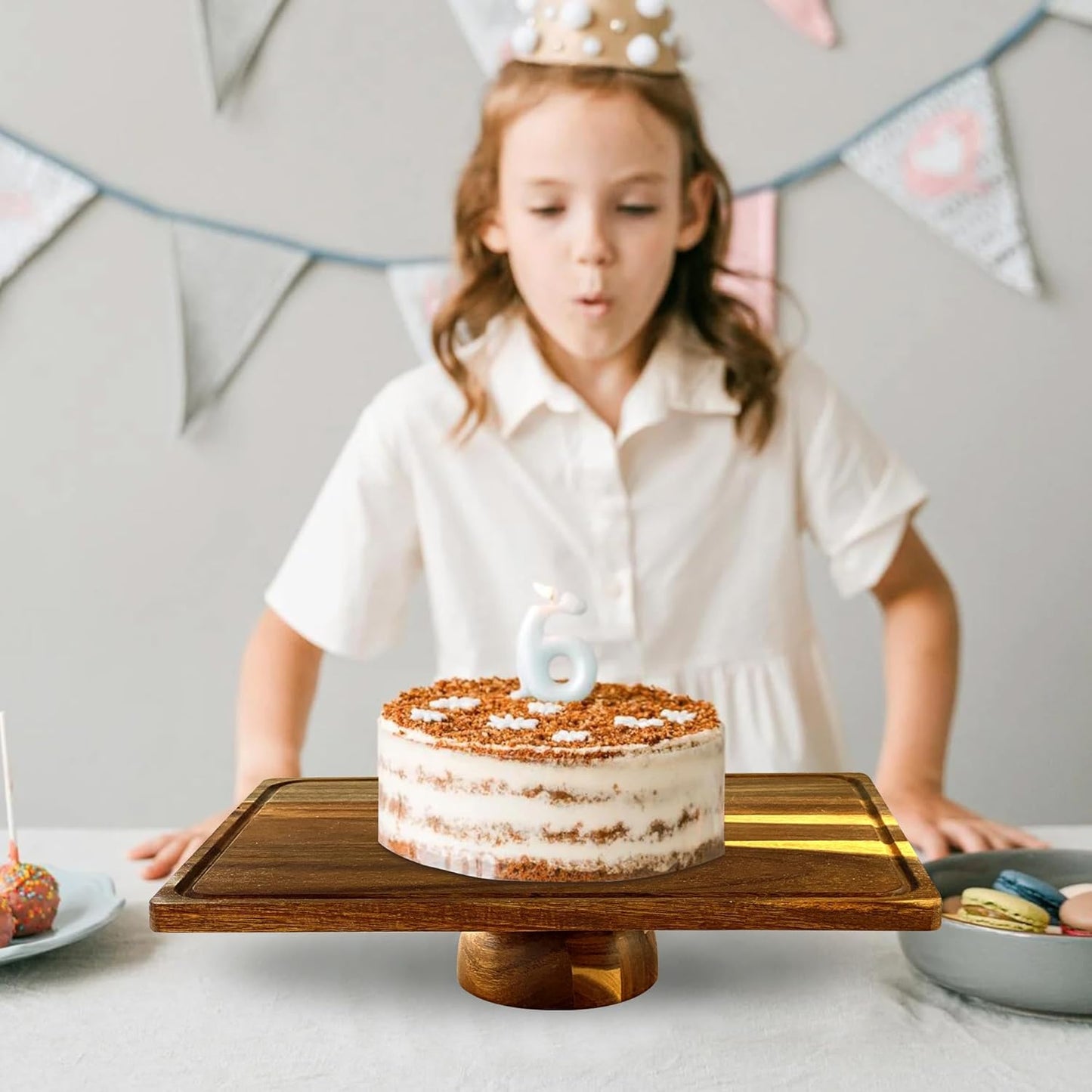 Wood-Rectangular-Cake-Stand with Acrylic Dome Lid, Wooden Cake Holder Plate with Cover, 2-in-1 Dessert Table Display Set for Party, Charcuterie Board for Cheese, Chips & Dips, Nachos, Fruit Platter
