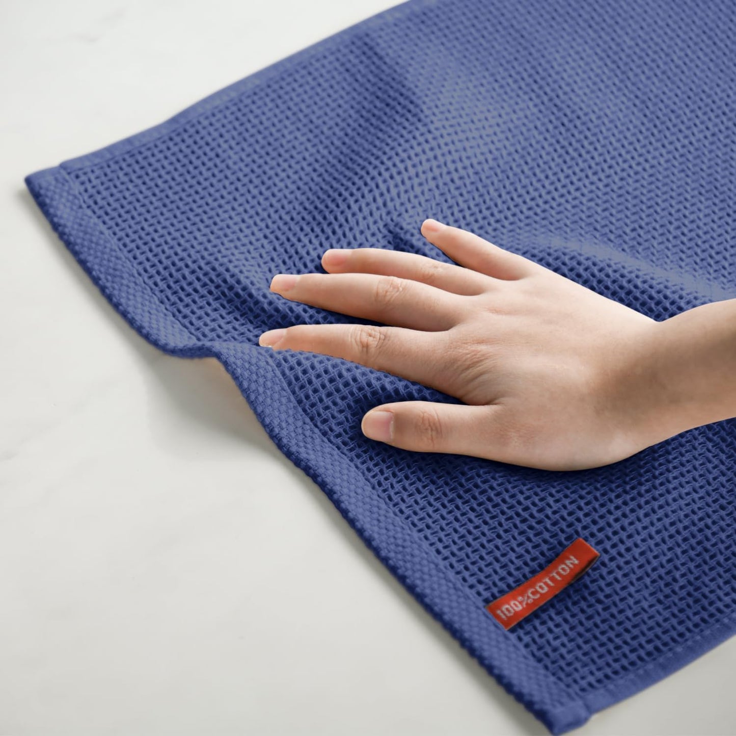 Artoid Mode 100% Cotton Navy Blue Waffle Weave Kitchen Dish Cloths, 13x28 Inch Ultra Soft Absorbent Quick Drying Kitchen Dish Towels Set of 4