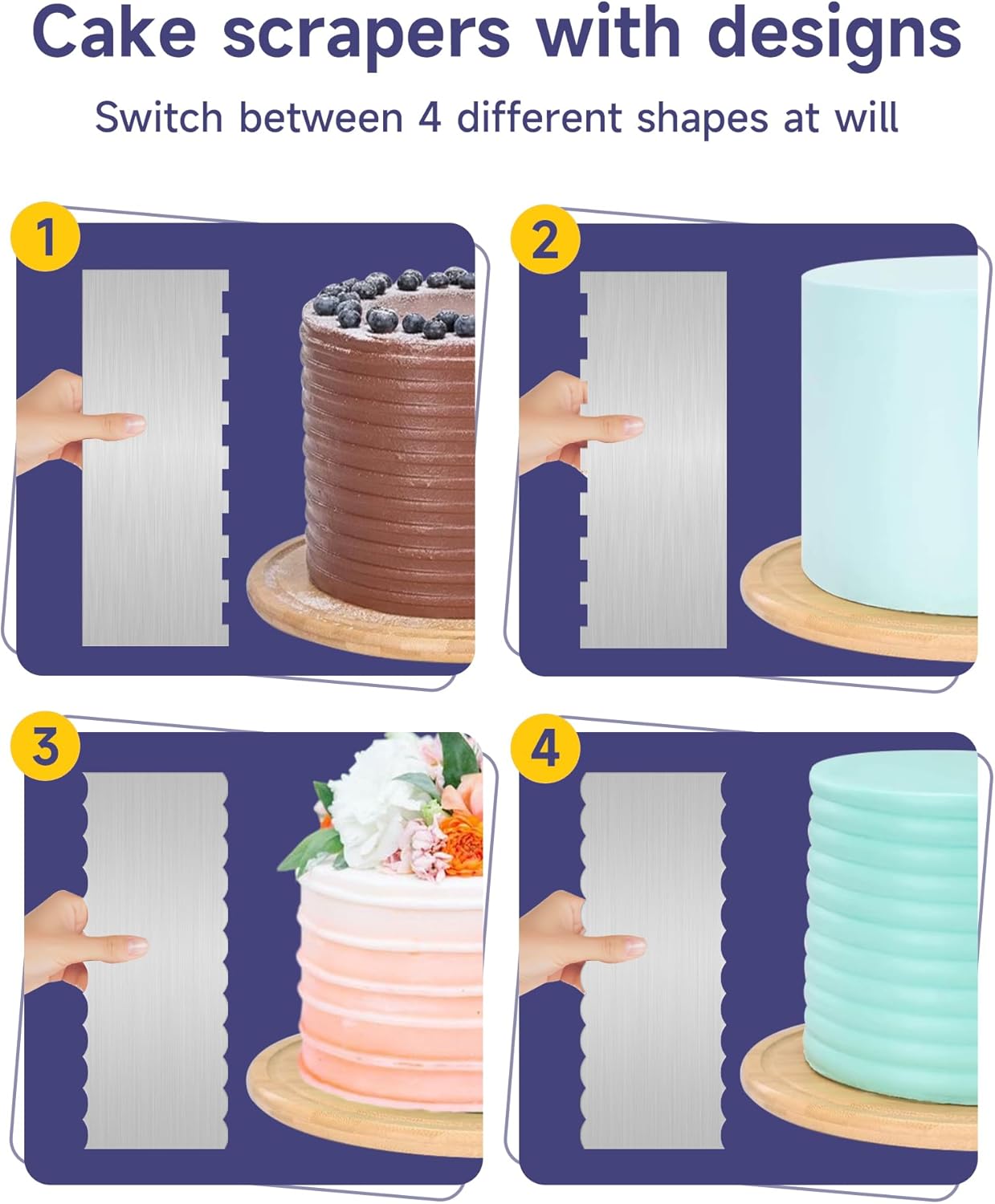 9 Inch Metal Cake Scraper Set of 2, Stainless Steel Cake Scraper Smoother Double Sided Patterned Edge for Icing Smoother,Tall Cake Scraper, Cake Combs for Buttercream